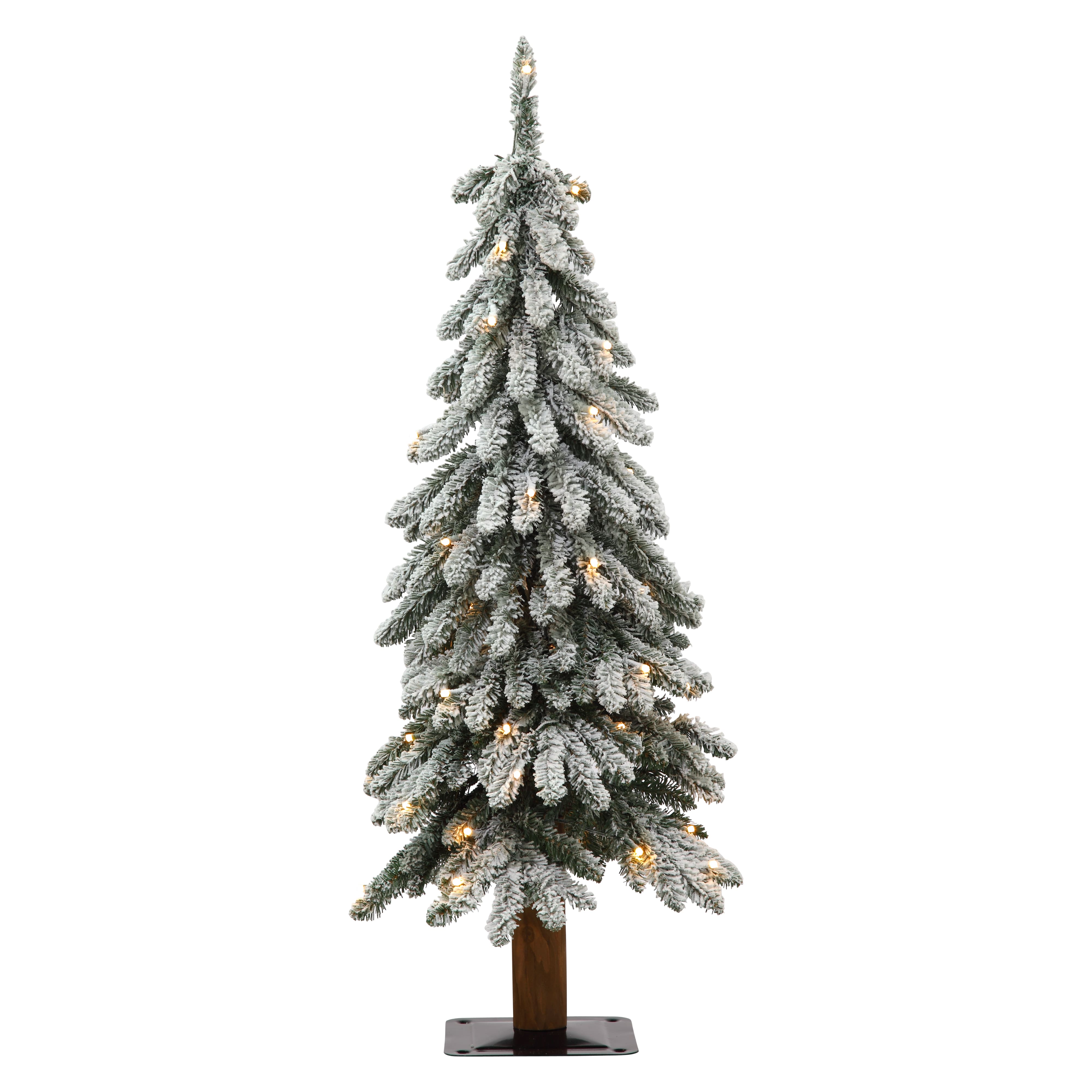 3ft. Pre-Lit Lightly Flocked Artificial Alpine Christmas Tree, Warm White LED Lights