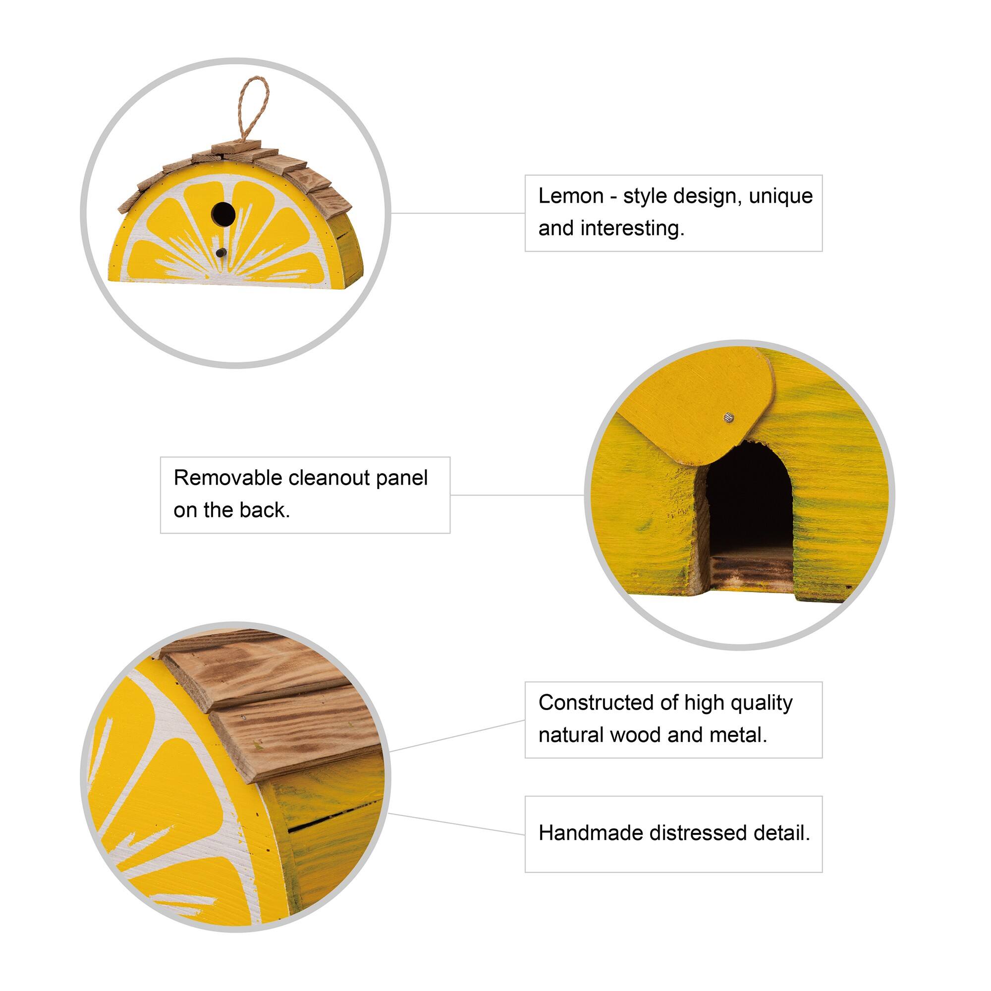 Glitzhome® 12" Hanging Yellow Wood Lemon Garden Decorative Birdhouse