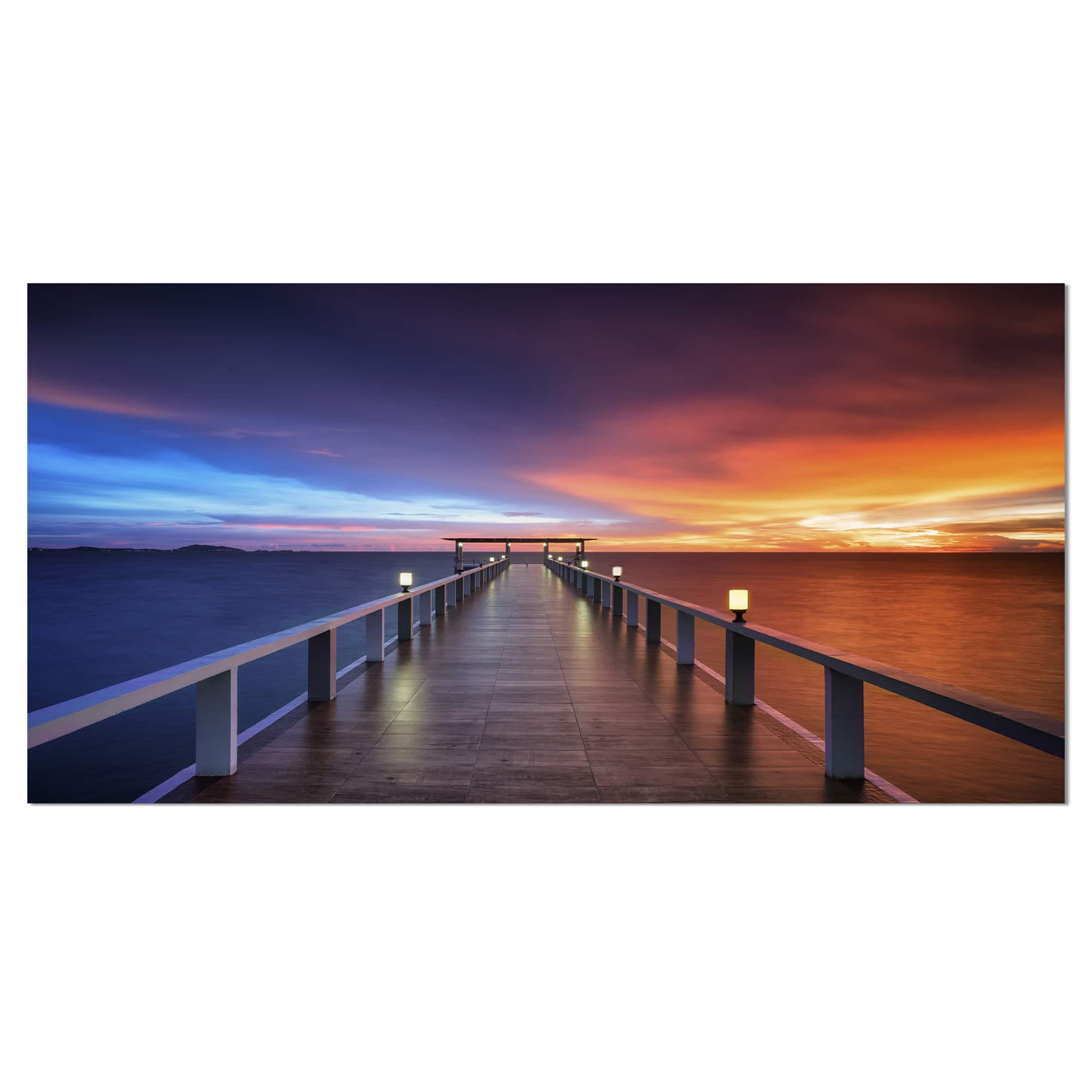 Designart - Picturesque Seashore with Long Pier - Pier Seascape Canvas Art Print