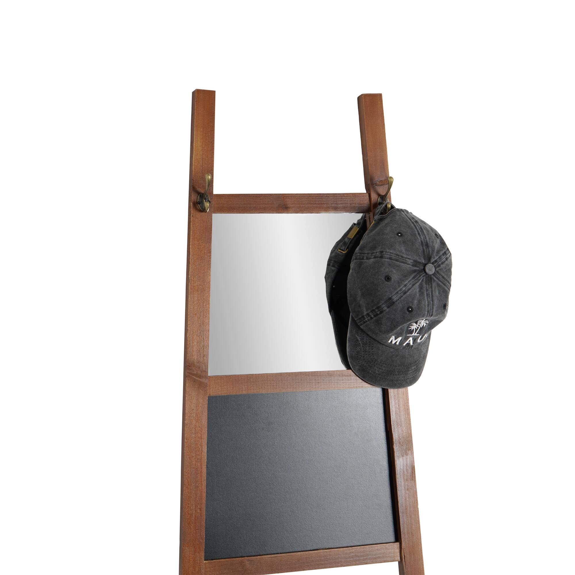Wood Decorative Ladder Mirror with Chalkboard &#x26; Hooks - 68&#x22;