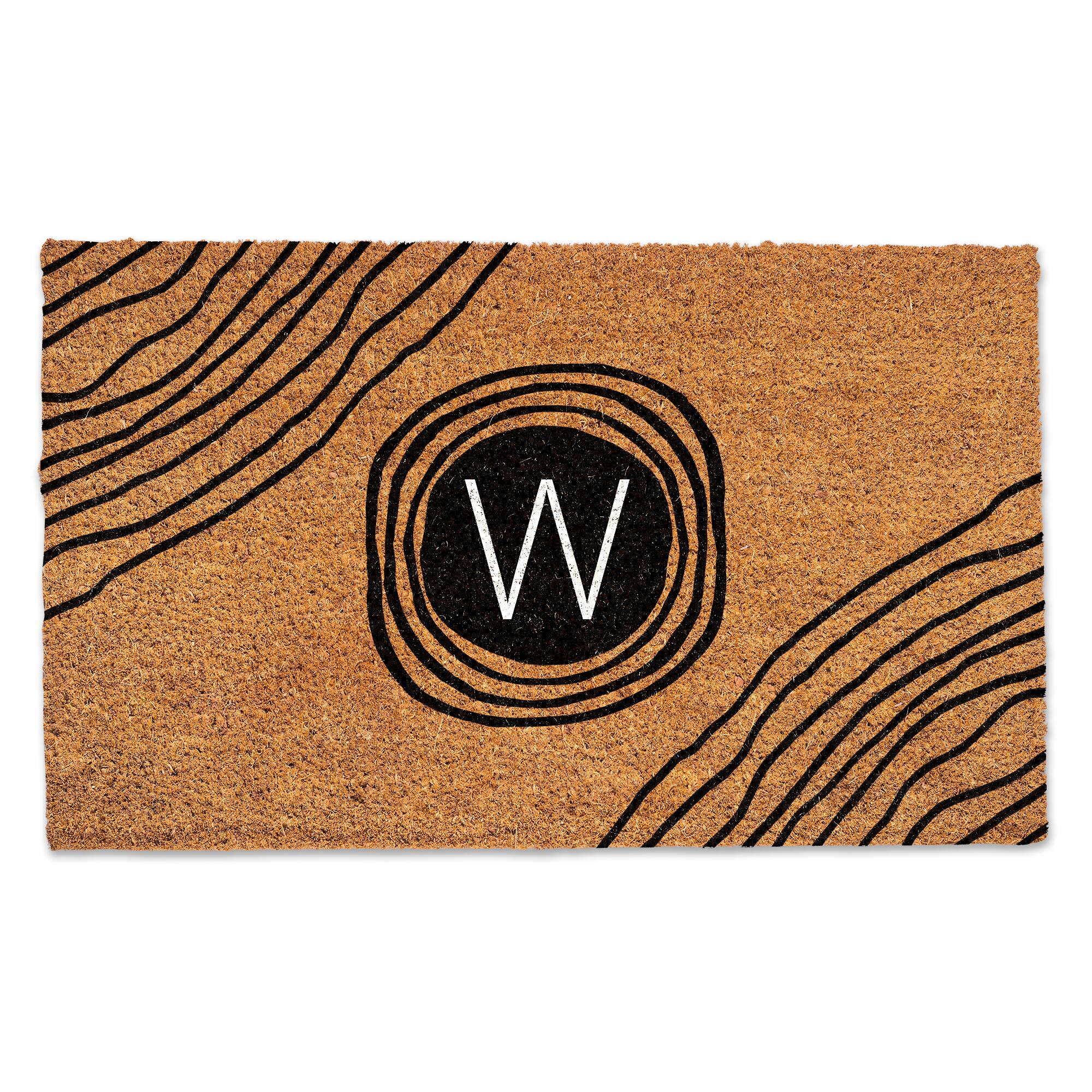 Black Monogram Circle Natural Coir Doormat