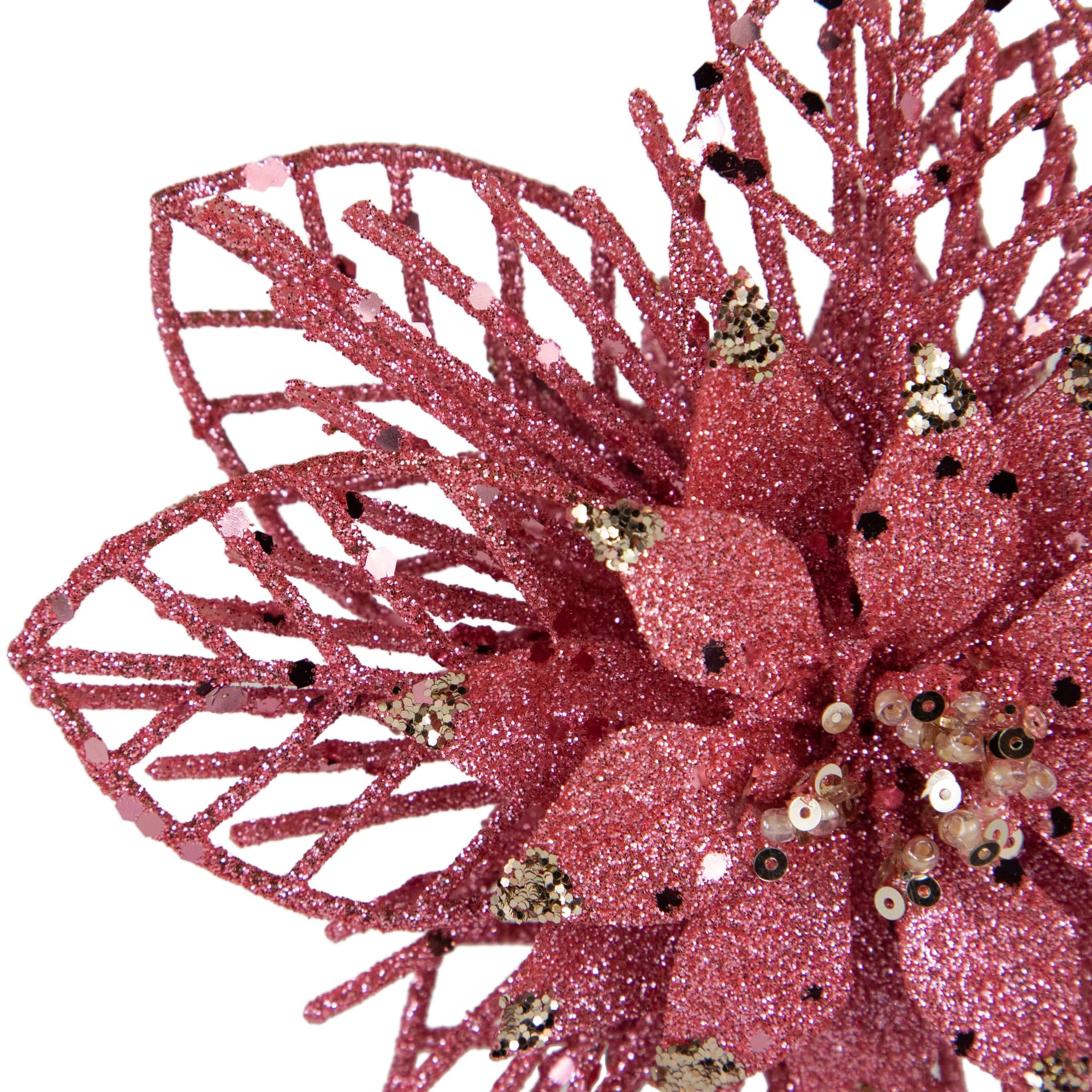 Pack of 4 Glittered Pink Poinsettia Christmas Ornaments 6&#x22;