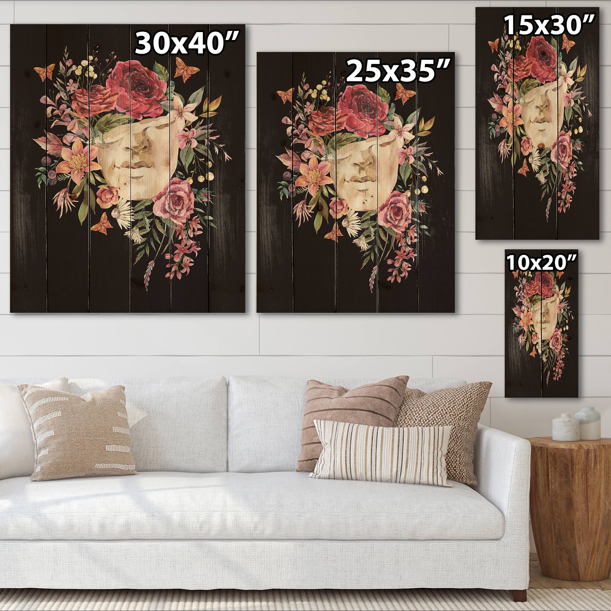 Designart - Vintage Greek Sculpture Detail With Dry Flowers - Traditional Print on Natural Pine Wood