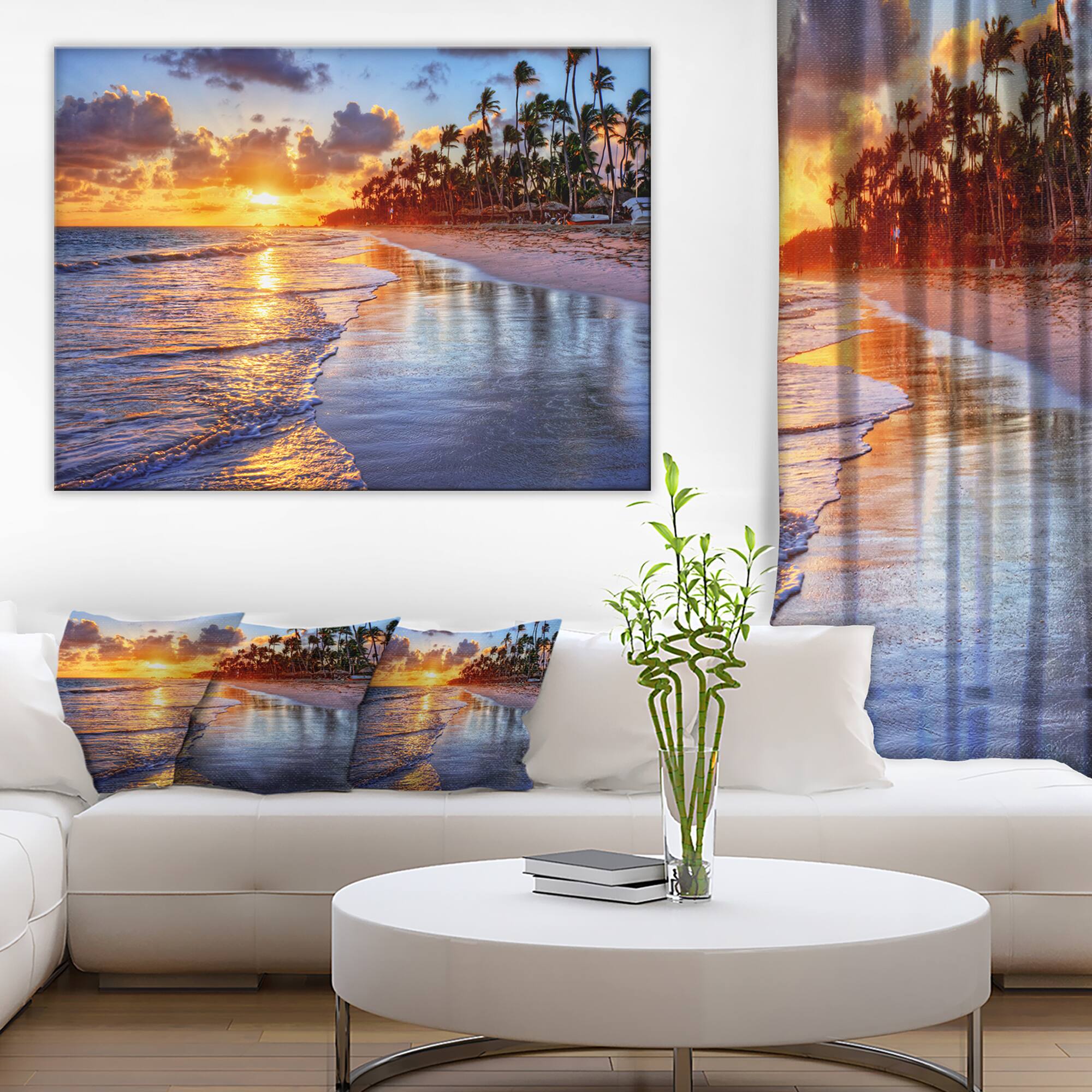 Designart - Beach Side Resort With Palm Trees - Seashore Canvas Art Print