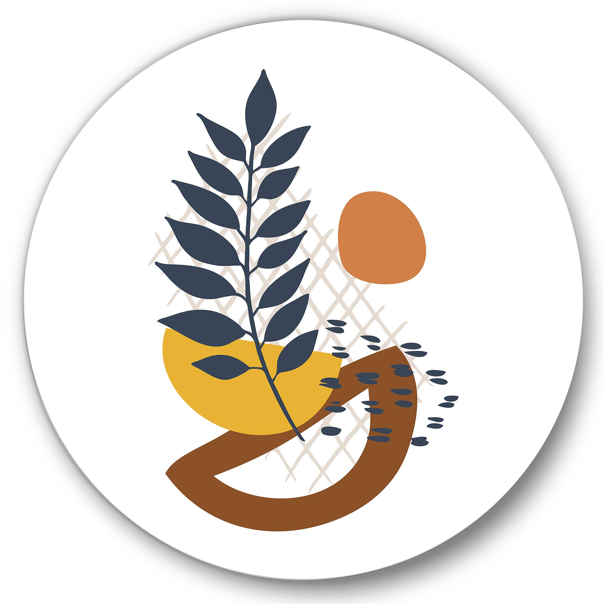 Designart - Elementary Shapes With Abstract Leaves - Modern Metal Circle Wall Art