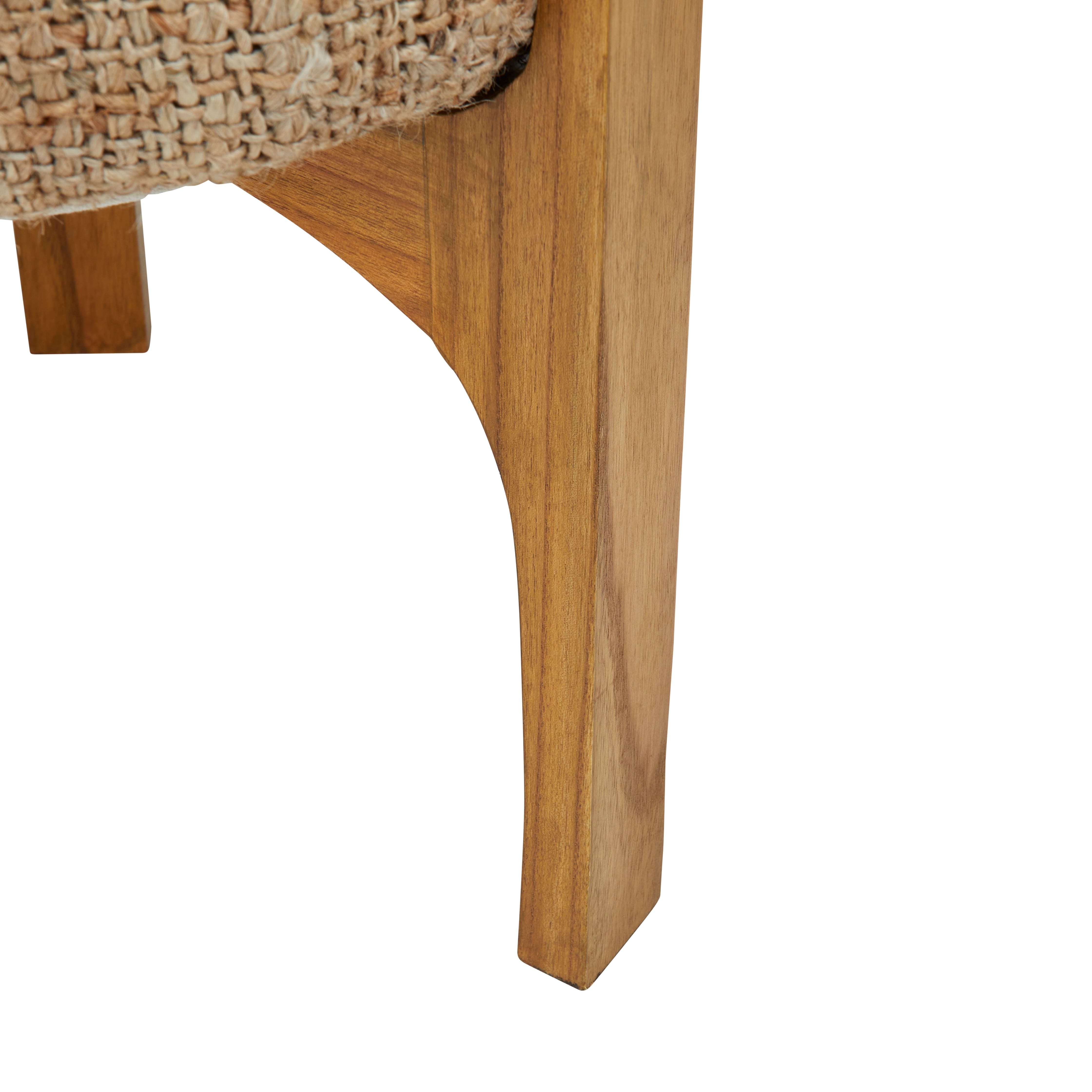 20&#x22; Natural Bohemian Jute Stool with Wood Legs