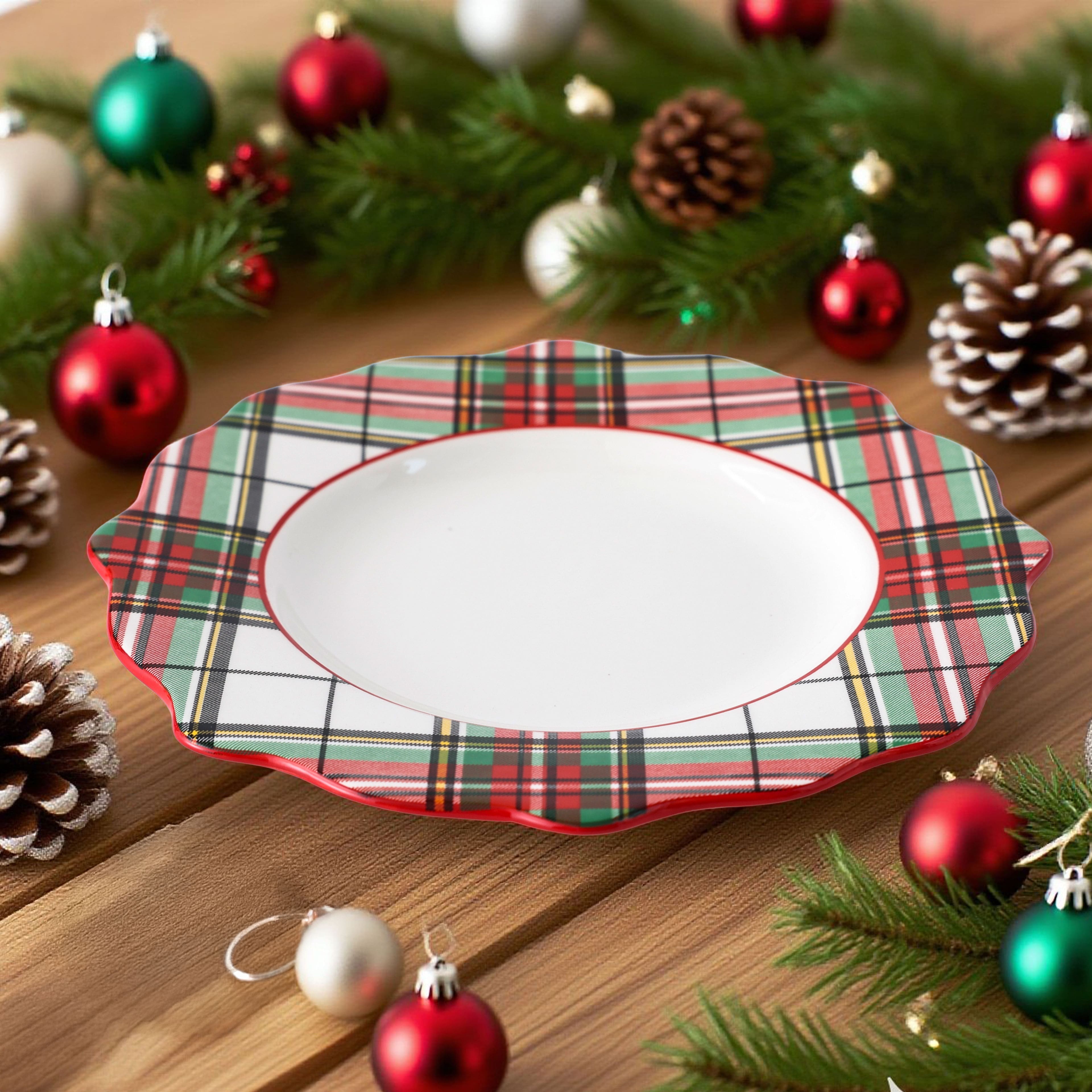 10.5&#x22; Green &#x26; Red Plaid Ceramic Dinner Plate by Ashland&#xAE;