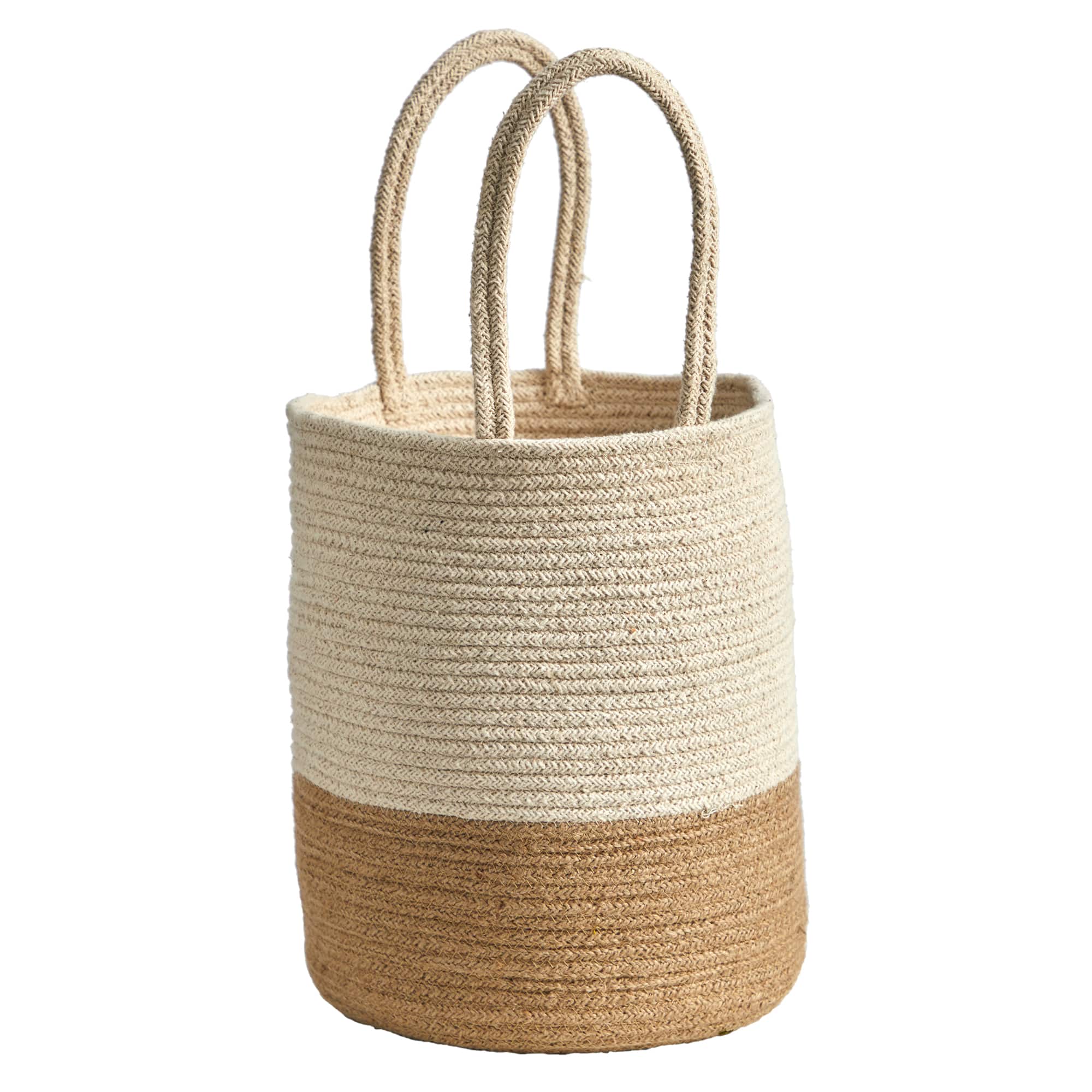 12&#x22; Handmade Natural Cotton Woven Basket Planter
