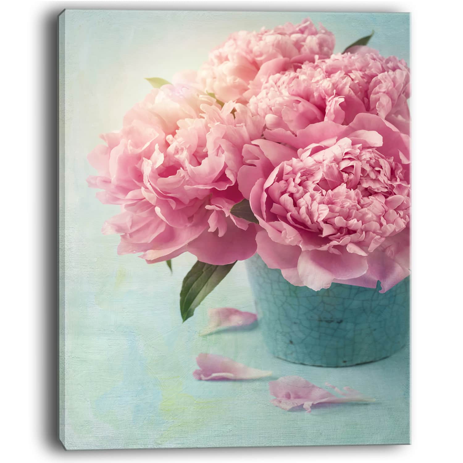 Designart - Pink Peony Flowers in Vase - Large Floral Wall Art Canvas