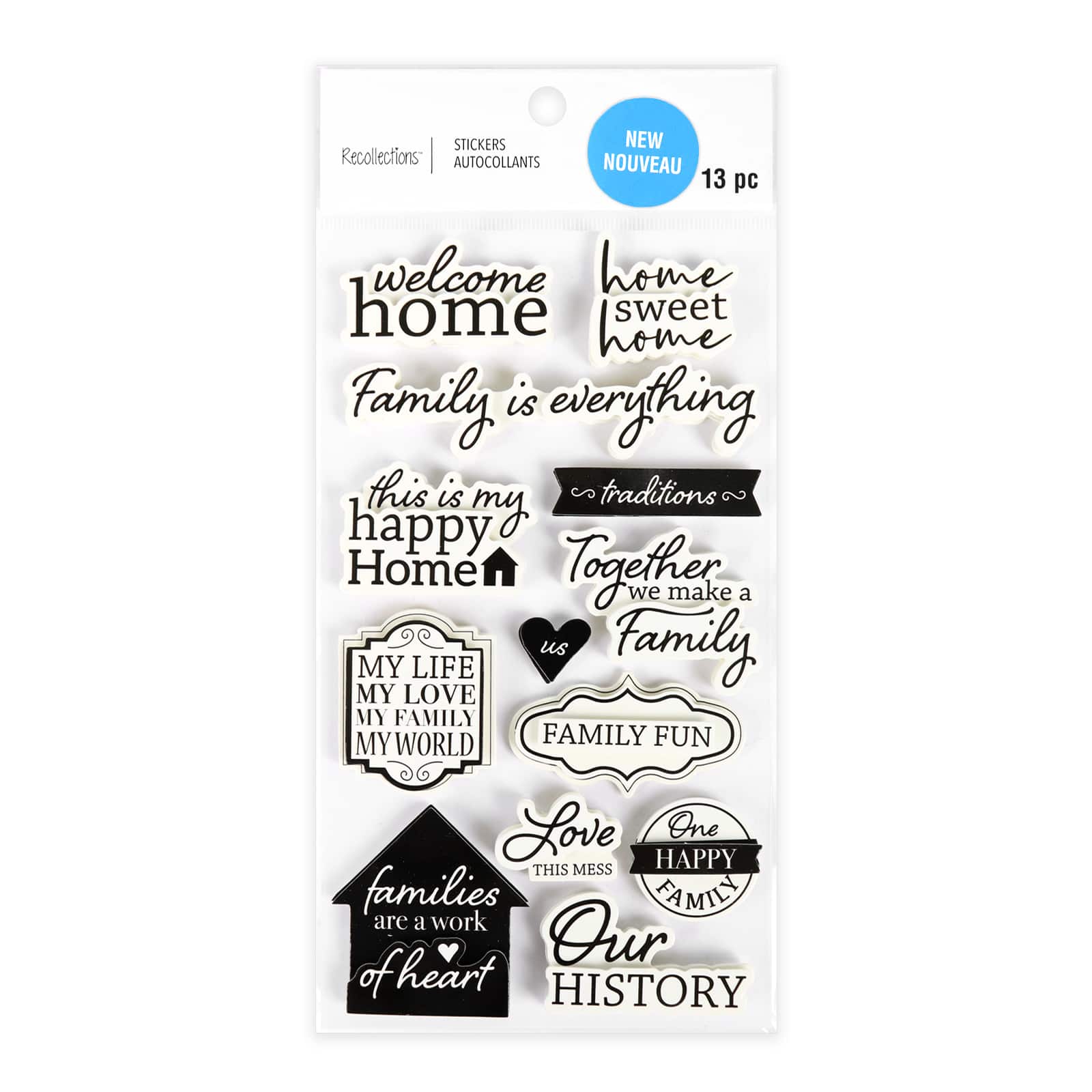 12 Pack: Black & White Sentimental Family Stickers by Recollections™