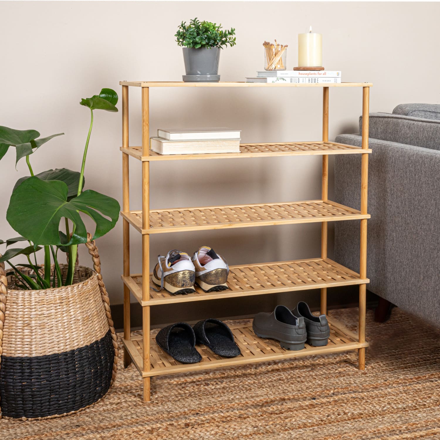 Household Essentials 5-Tier Bamboo Shoe Rack