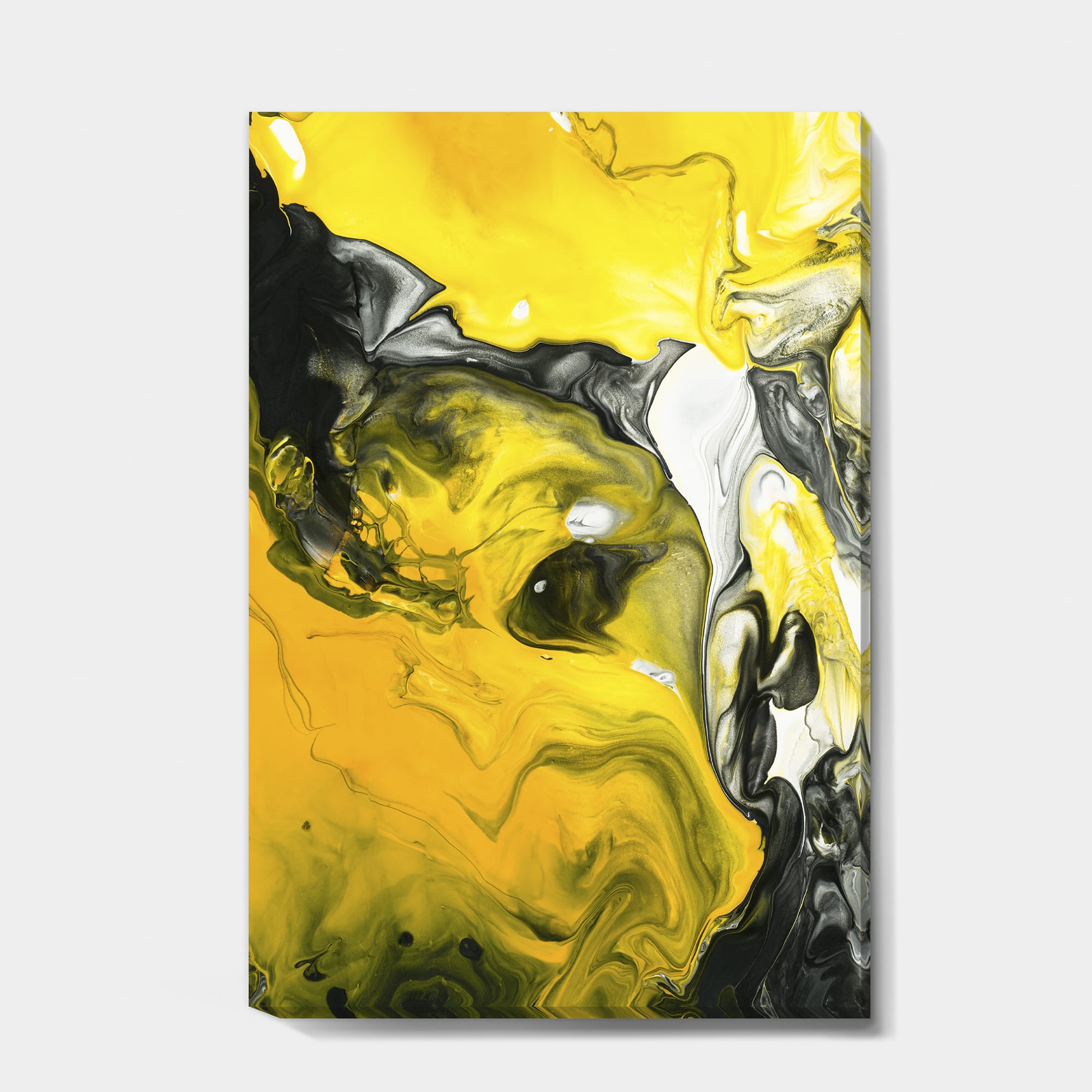 Designart - Yellow, White and Black Hand Painted Marbled Acrylic - Modern & Contemporary Canvas Artwork
