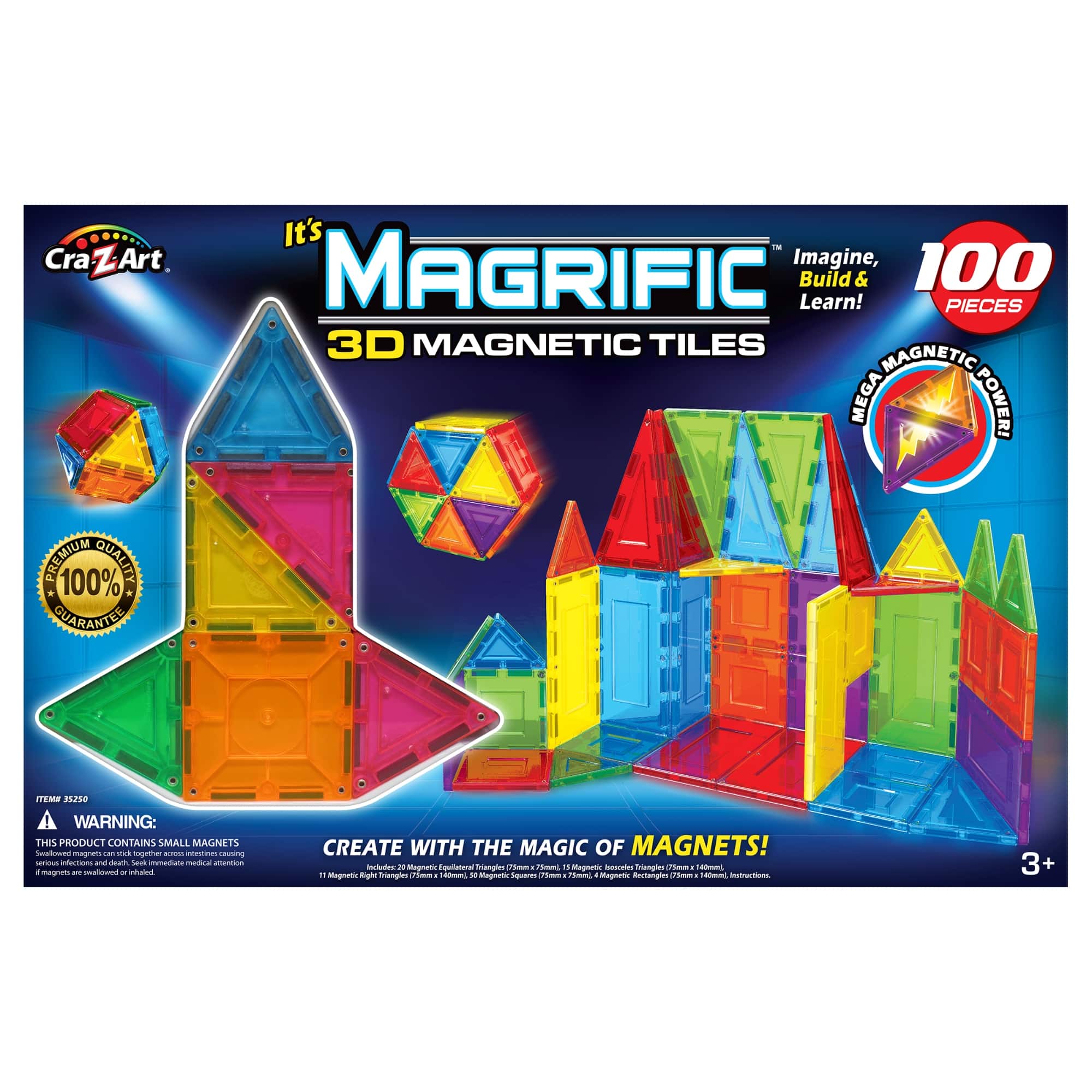 Cra-Z-Art Magrific 3D Magnetic Tiles Magnetic Toy Set, 100ct.