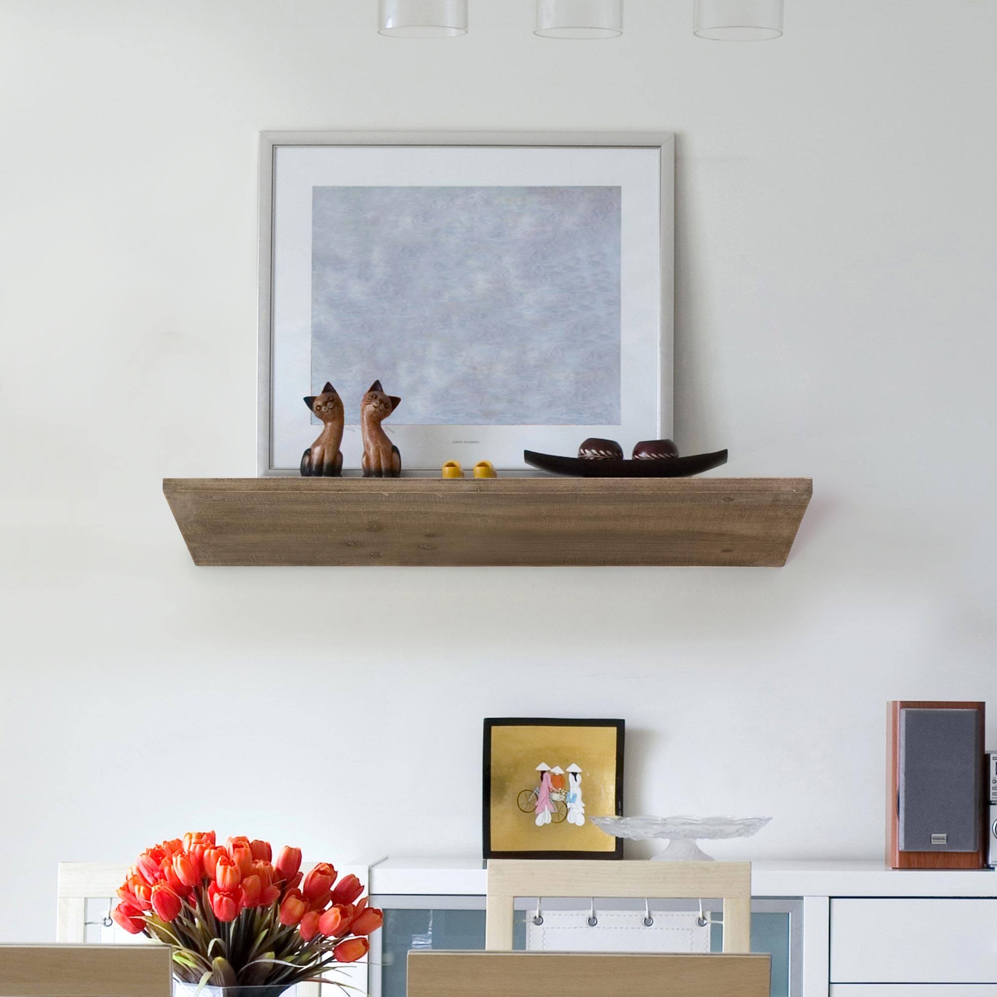 Small Natural Wedge Wood Floating Wall Shelf