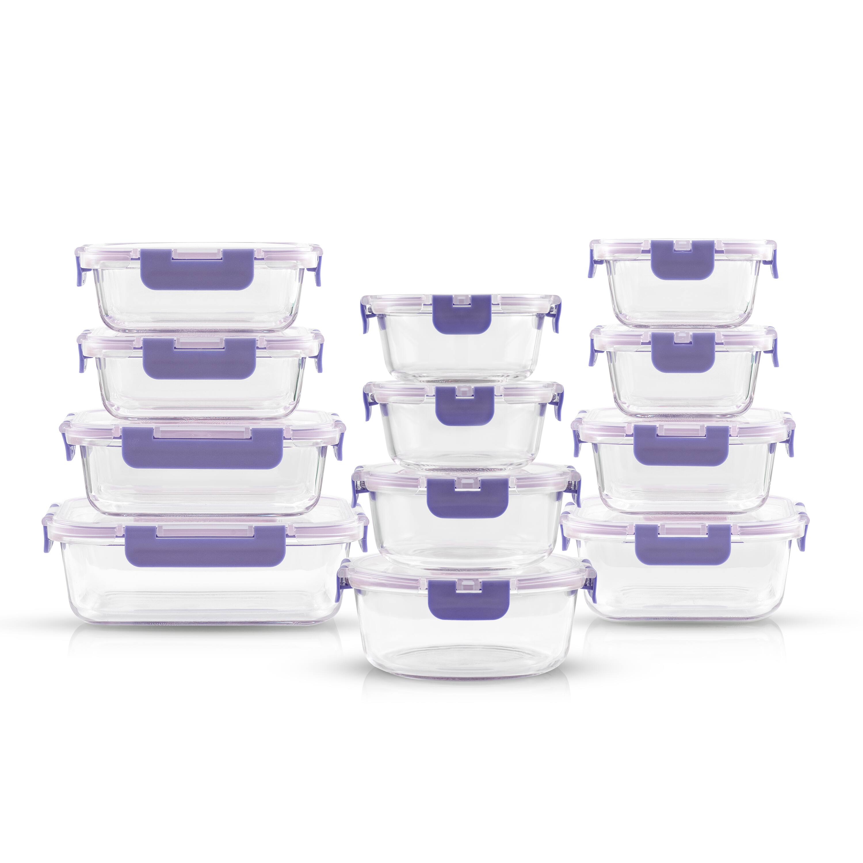 Joyful by JoyJolt&#xAE; 24-Piece Purple Glass Storage Container Set with Leakproof Lids