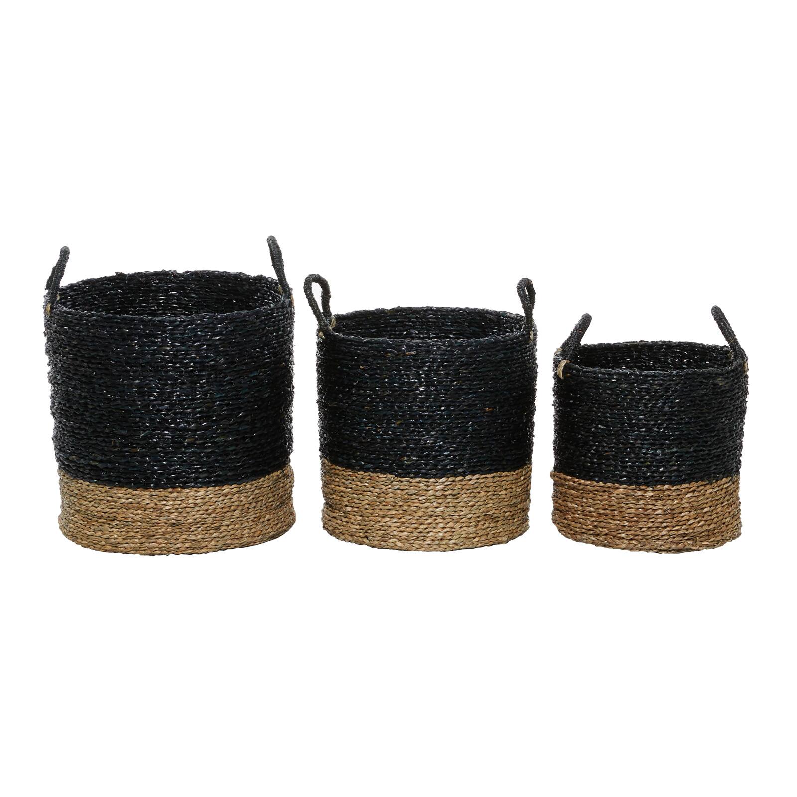 Black Seagrass Modern Storage Basket Set