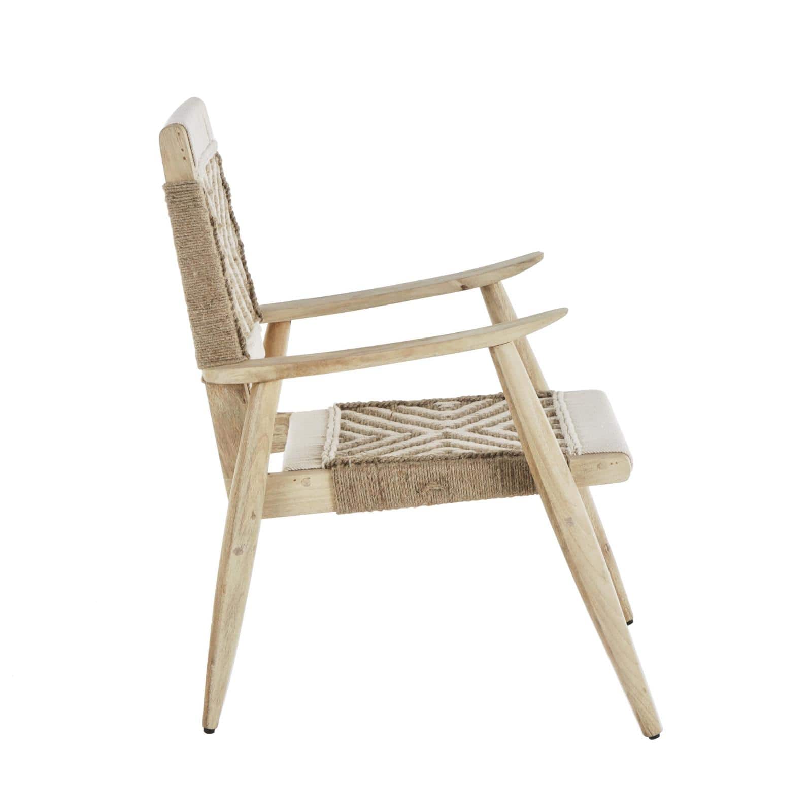 32" White Jute Rope with Brown Mango Wooden Handmade Frame Chair