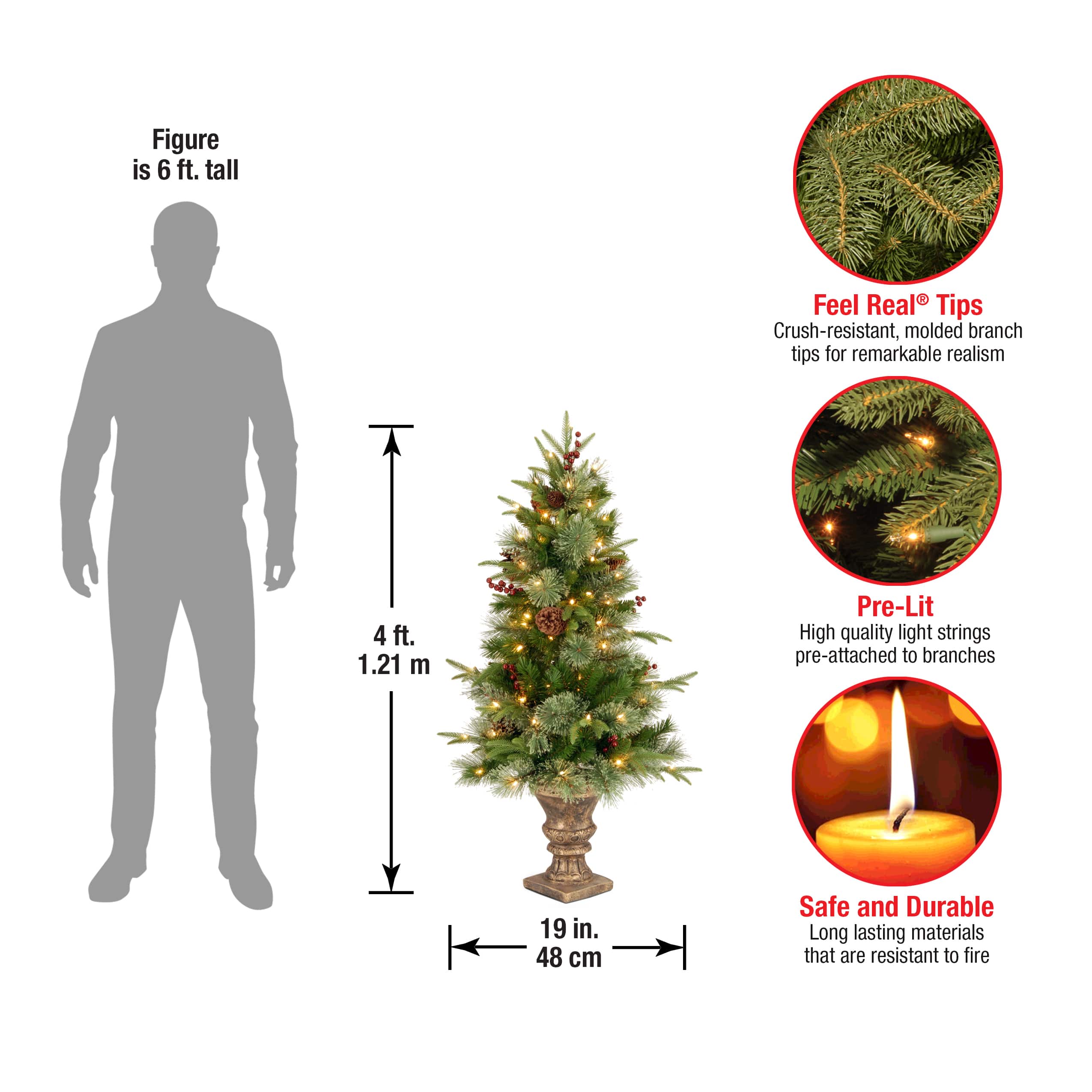 4ft. Pre-Lit Feel Real&#xAE; Colonial Artificial Entrance Christmas Tree, Clear Lights