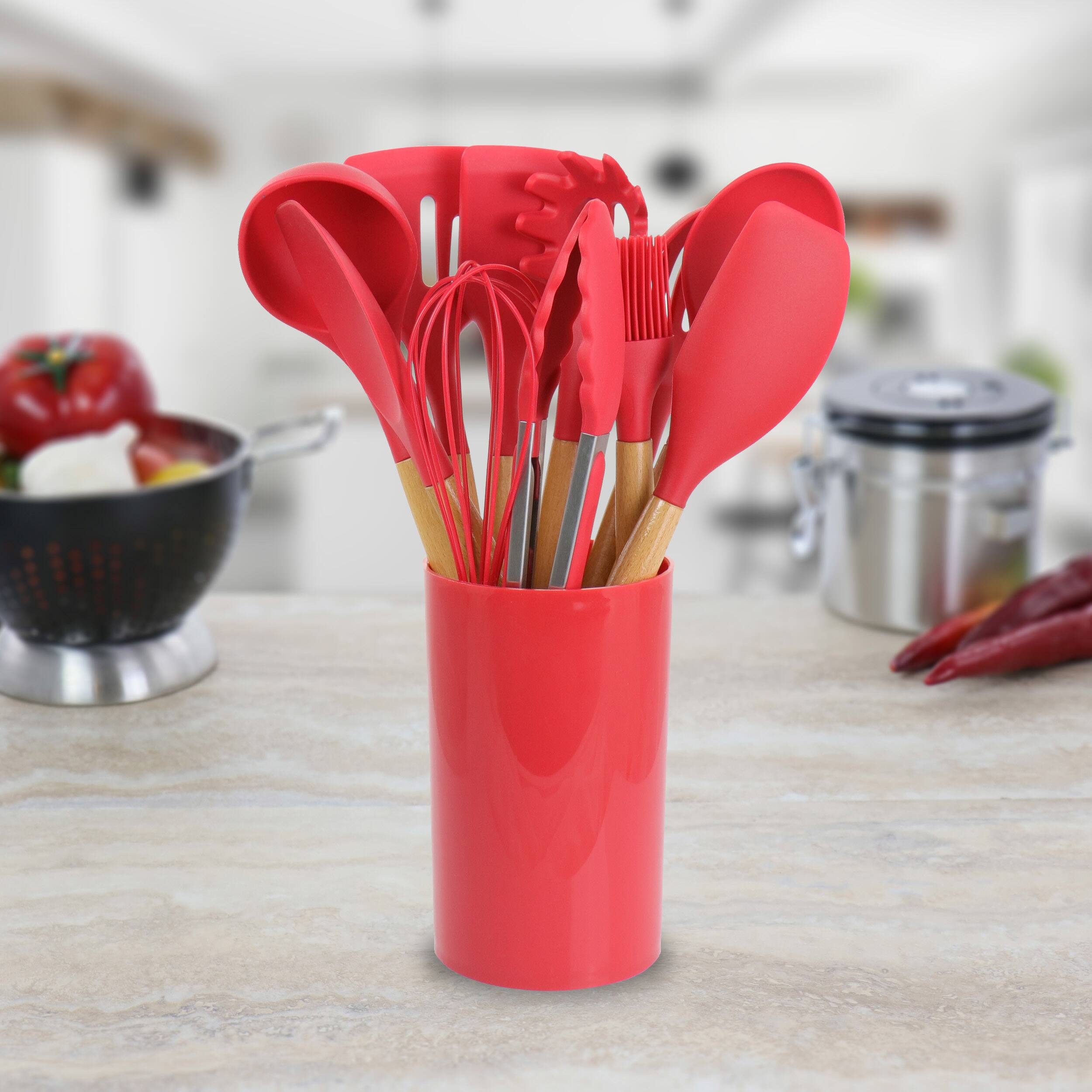 MegaChef Red Silicone &#x26; Wood Cooking Utensils Set, 12ct.