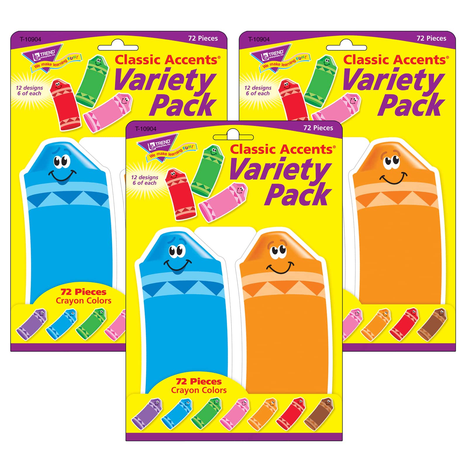 Trend Classic Accents® Crayon Colors Variety Pack, 3 Packs of 72