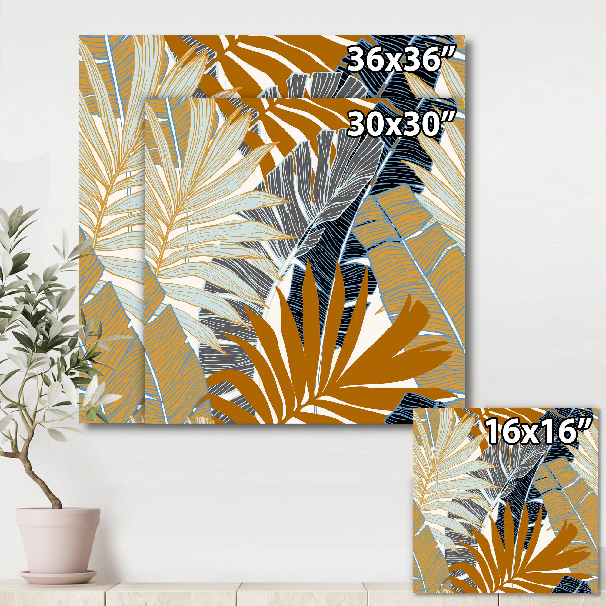Designart - Abstract Tropical Summer Palm Tree &#x26; Banana Leaves - Modern Canvas Wall Art Print