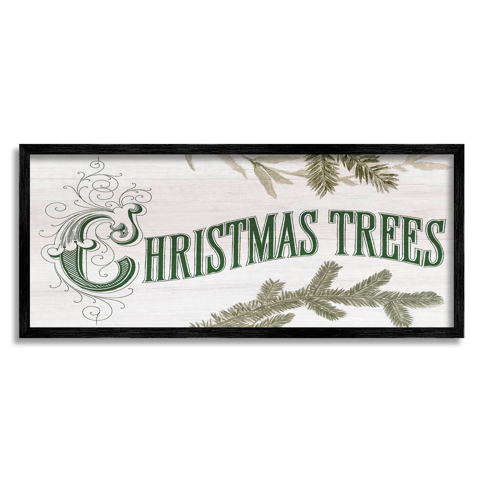 Stupell Industries Christmas Trees Ornate Letters Framed Giclee Art
