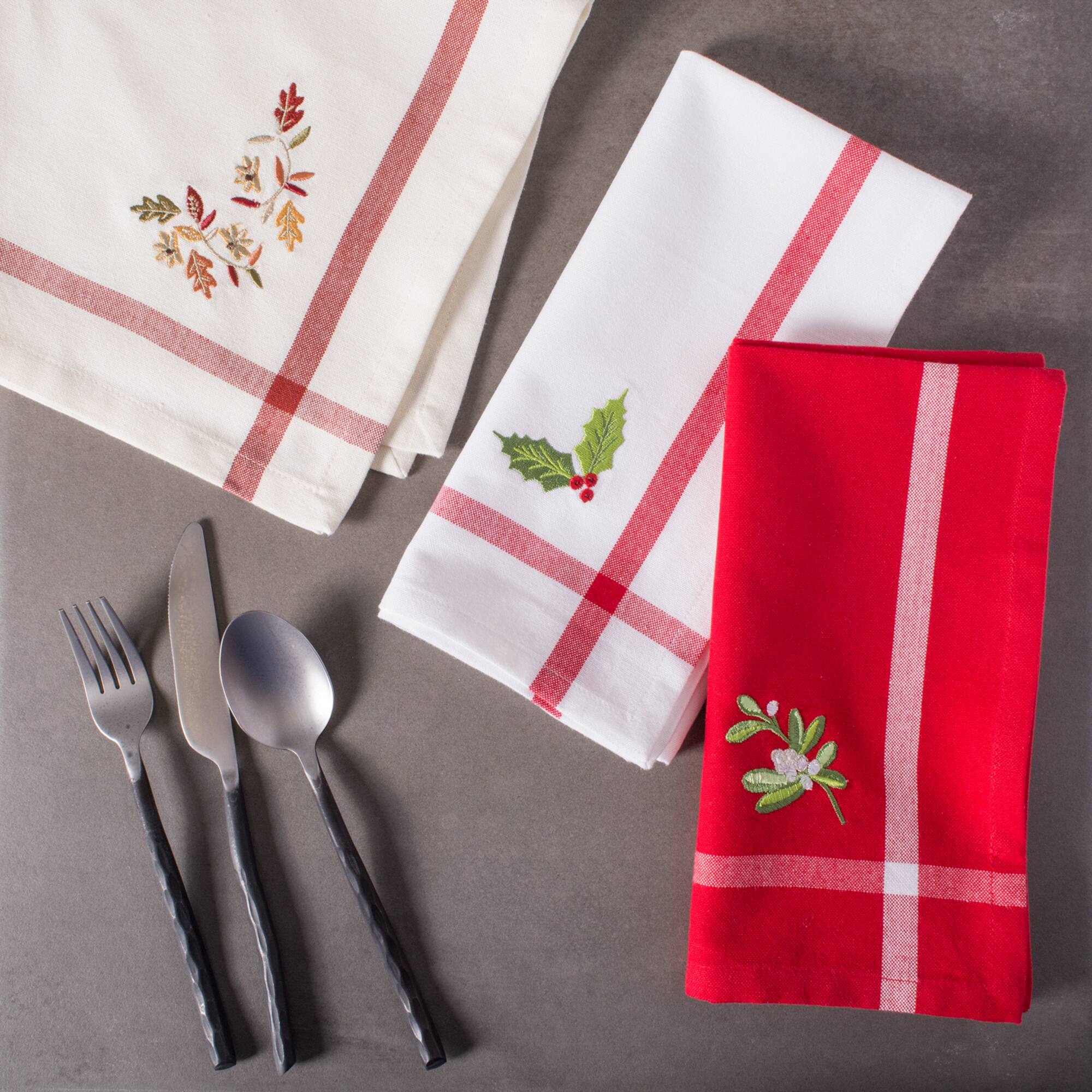DII&#xAE; White Embroidered Holly Corner With Border Napkins, 6ct.
