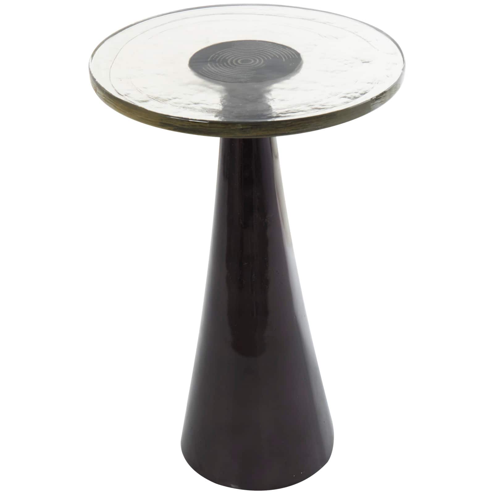 22&#x22; Black Aluminum Geometric Cone Accent Table with Textured Glass Tabletop