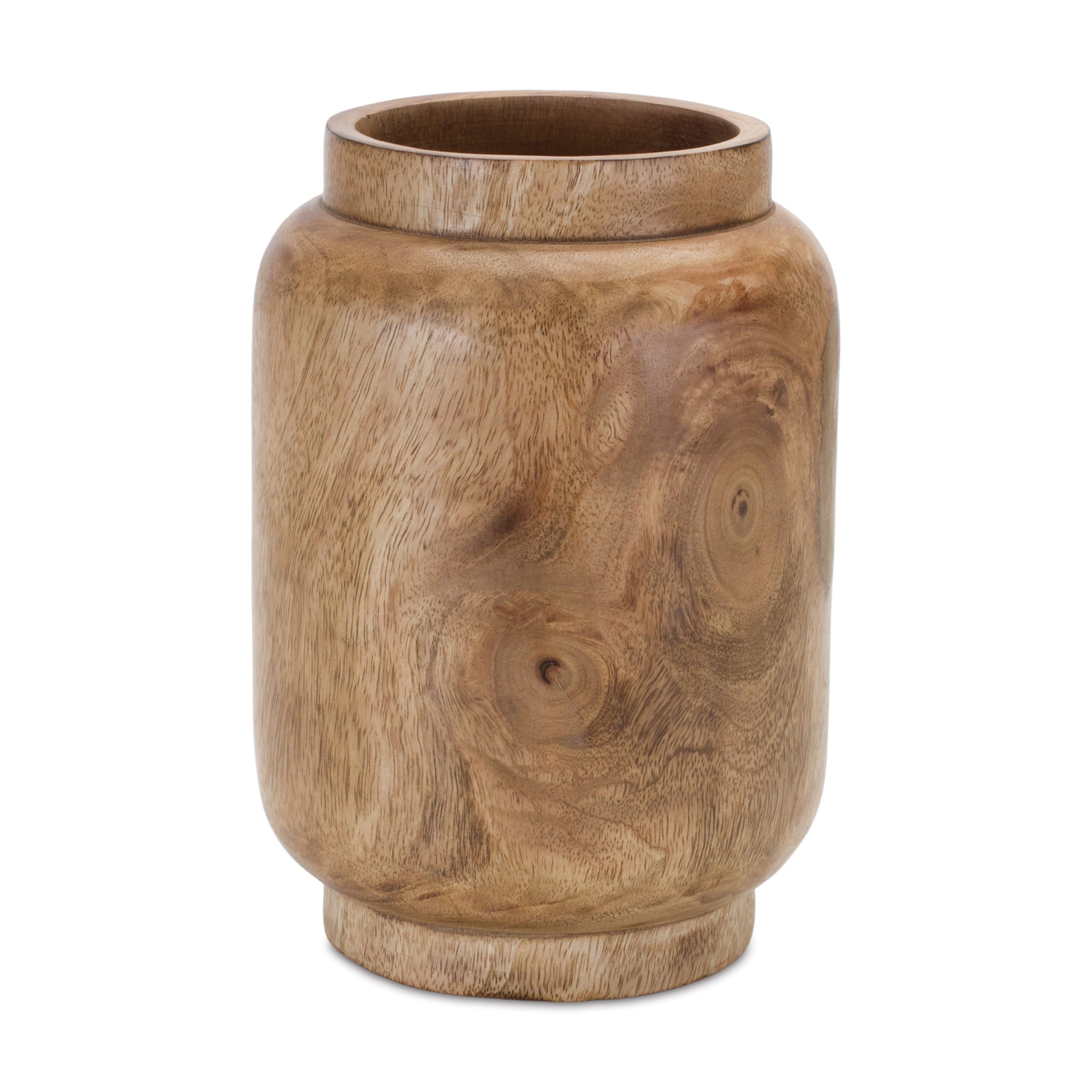 8&#x22; Natural Wood Rounded Cylinder Vase