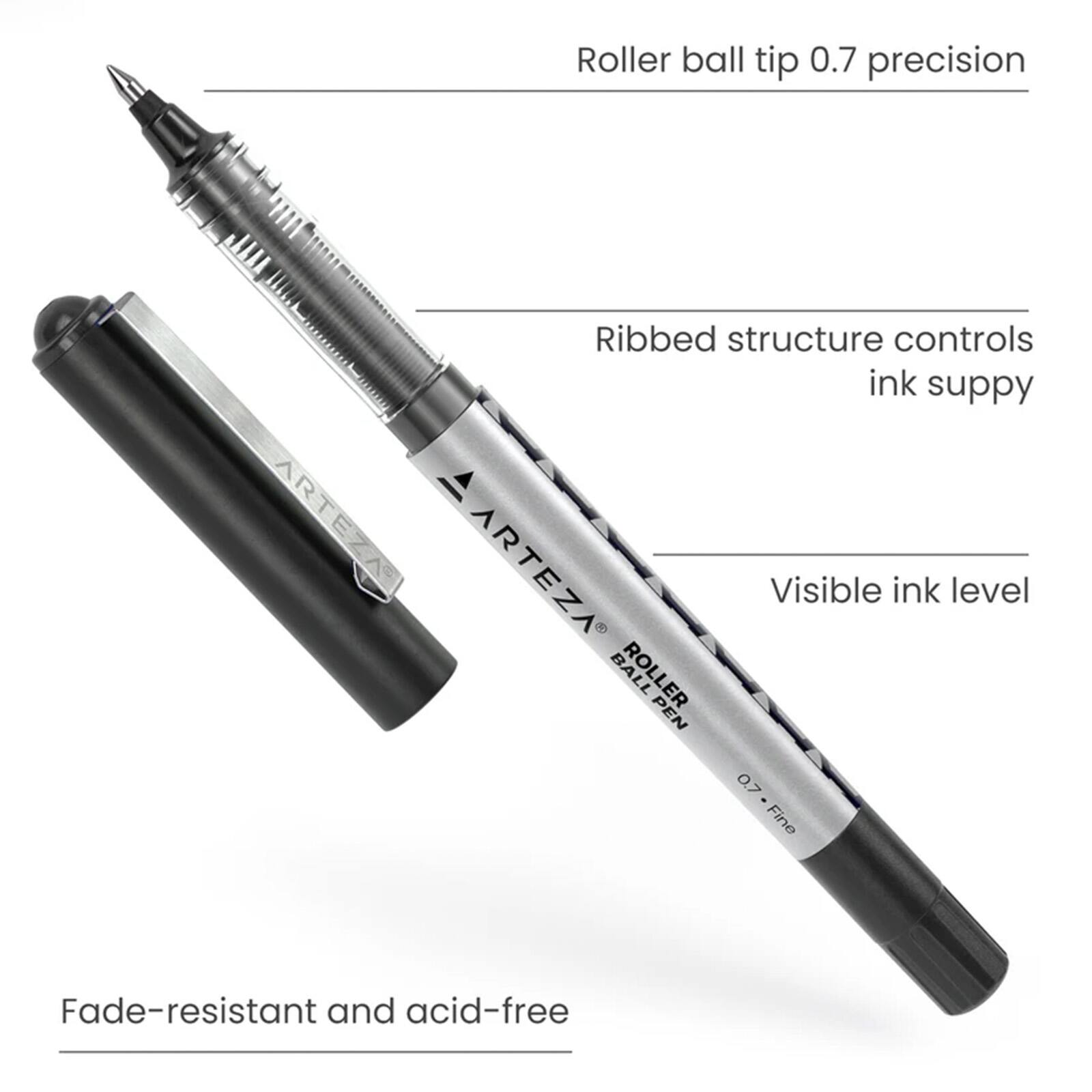 Arteza&#xAE; 0.7mm Fine Tip Black Roller Ball Pens, 20ct.