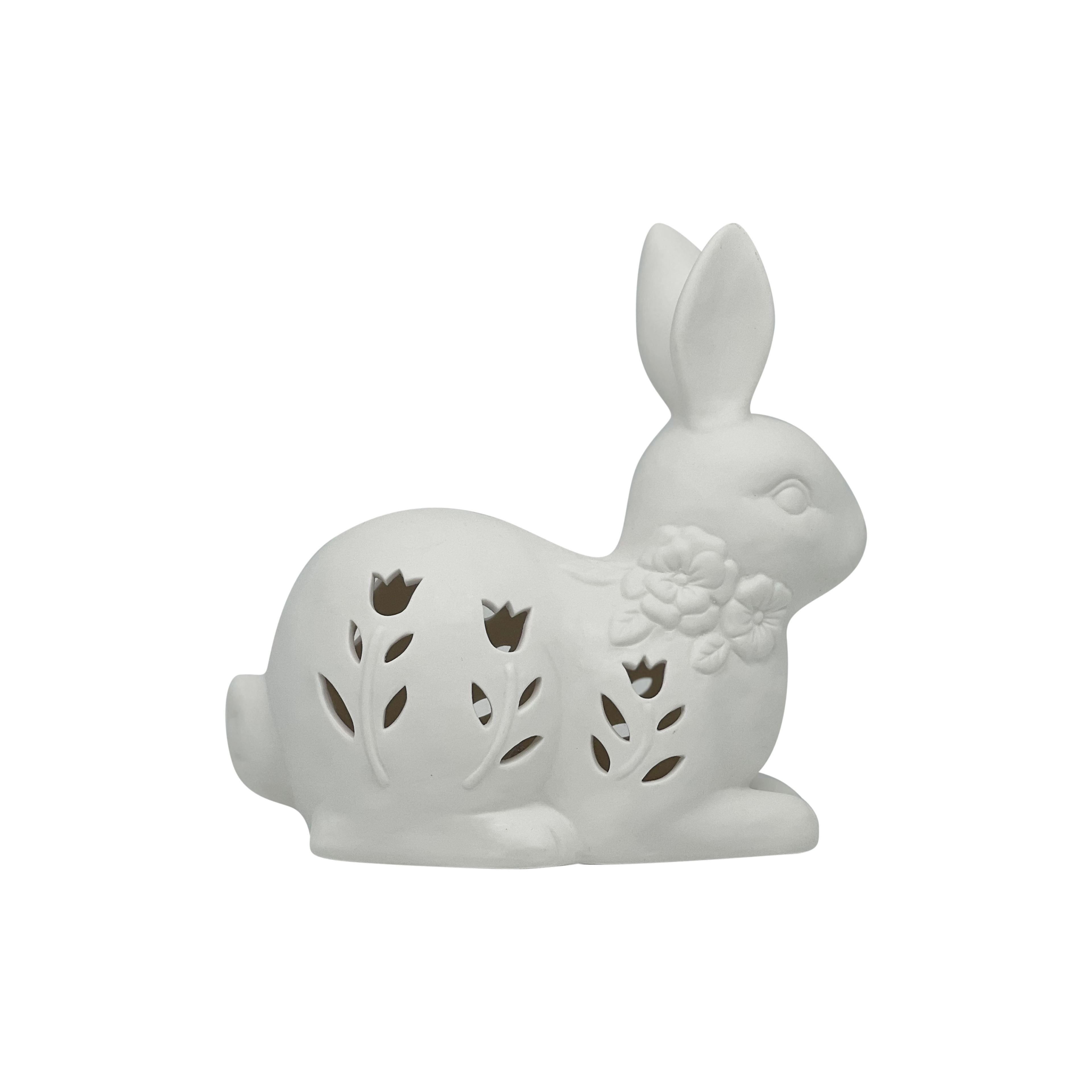 Large White Ceramic Rabbit Sculpture, Cute Rabbit Ornament, Home