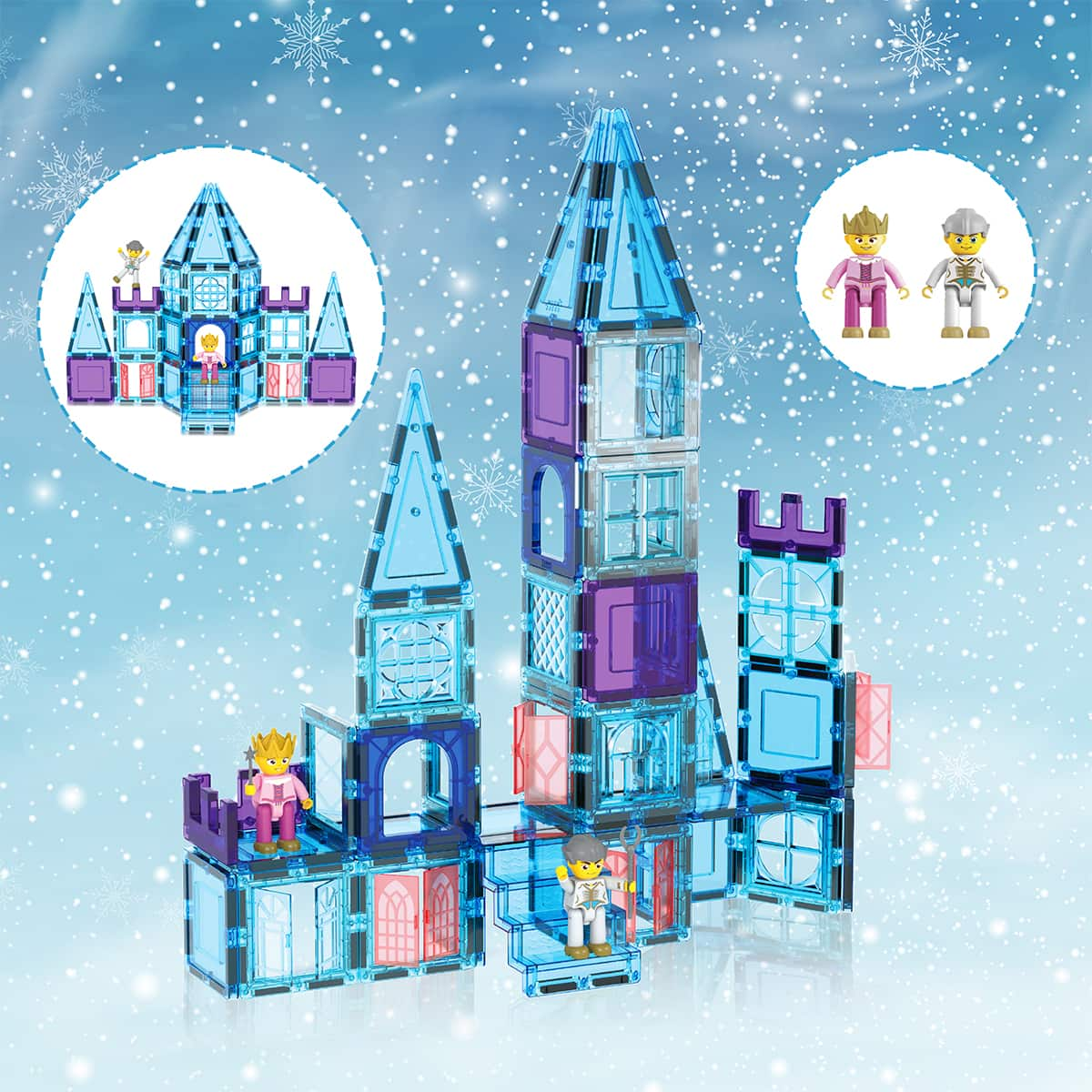 PicassoTiles&#xAE; 72 Piece Ice Castle Magnetic Tile Building Set