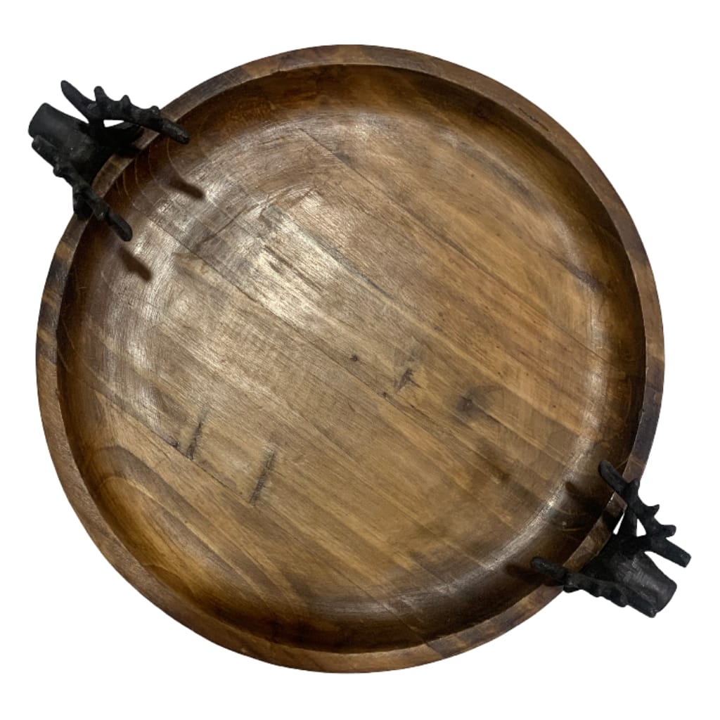 15&#x22; Round Wood Tray with Reindeer Handles by Ashland&#xAE;