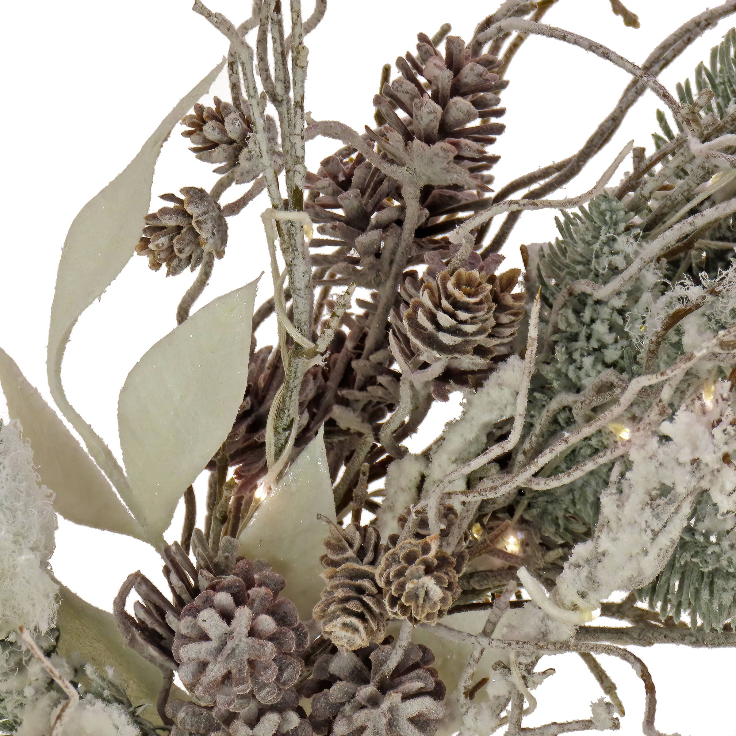 24" Christmas Alpine Trimmed Snow Lump Wreath, 150 Pure White LED Rice Lights