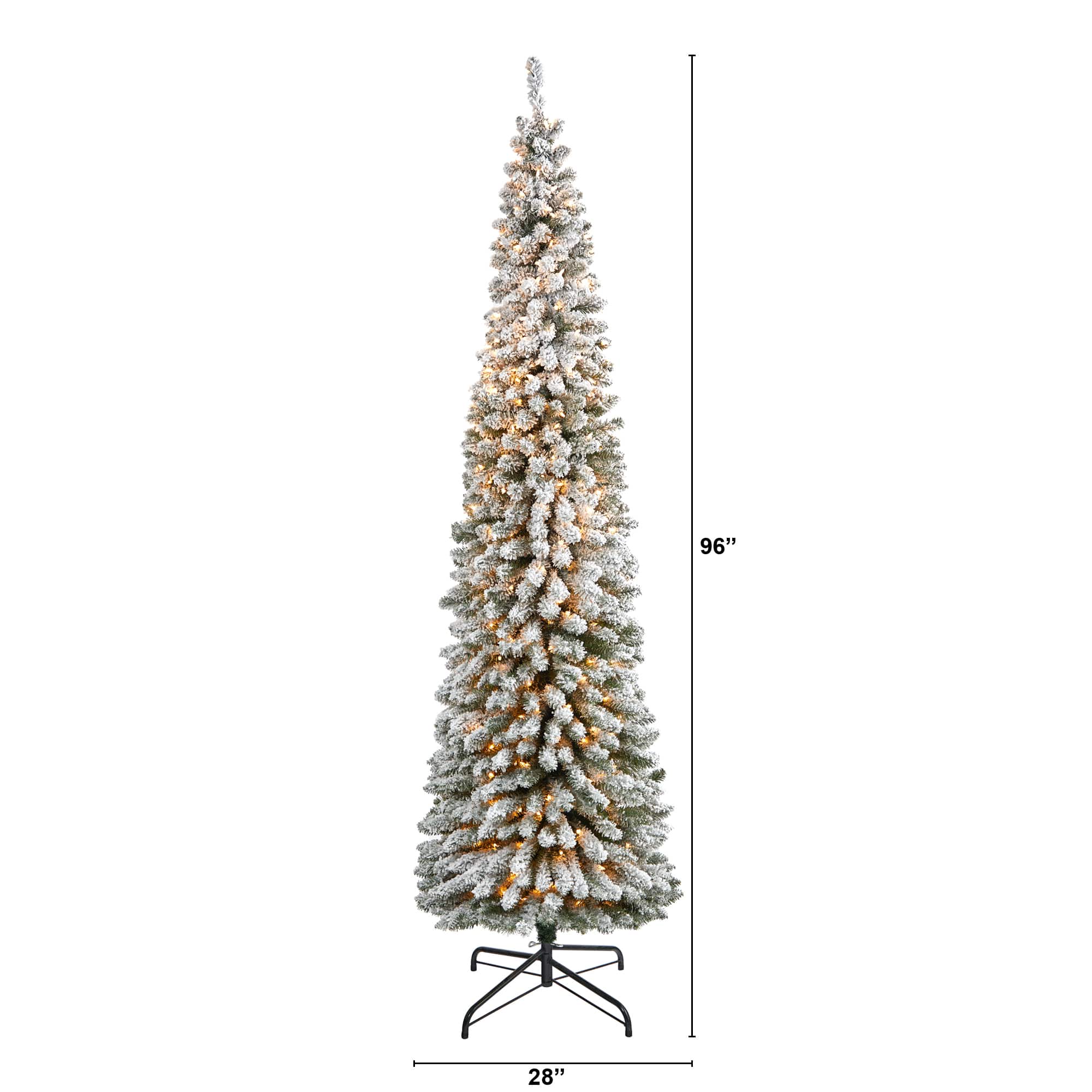8ft. PreLit Flocked Pencil Artificial Christmas Tree with Clear LED 8ft Pre Lit Christmas Tree