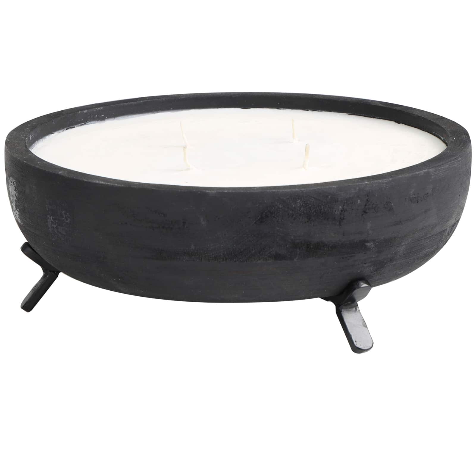 40oz. Sauvignon Blanc Scented White 4 Wick Candle in Black Wood Bowl with Metal Tripod Stand