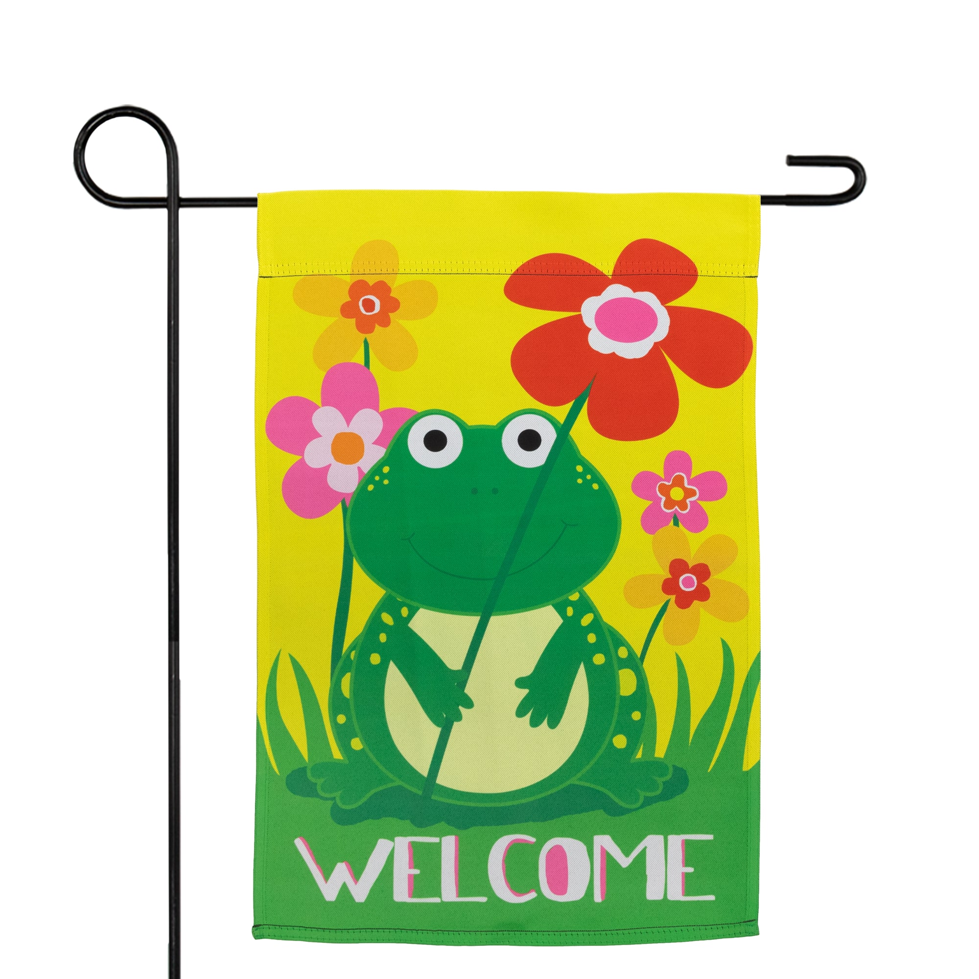 18" Happy Frog Floral Garden Flag