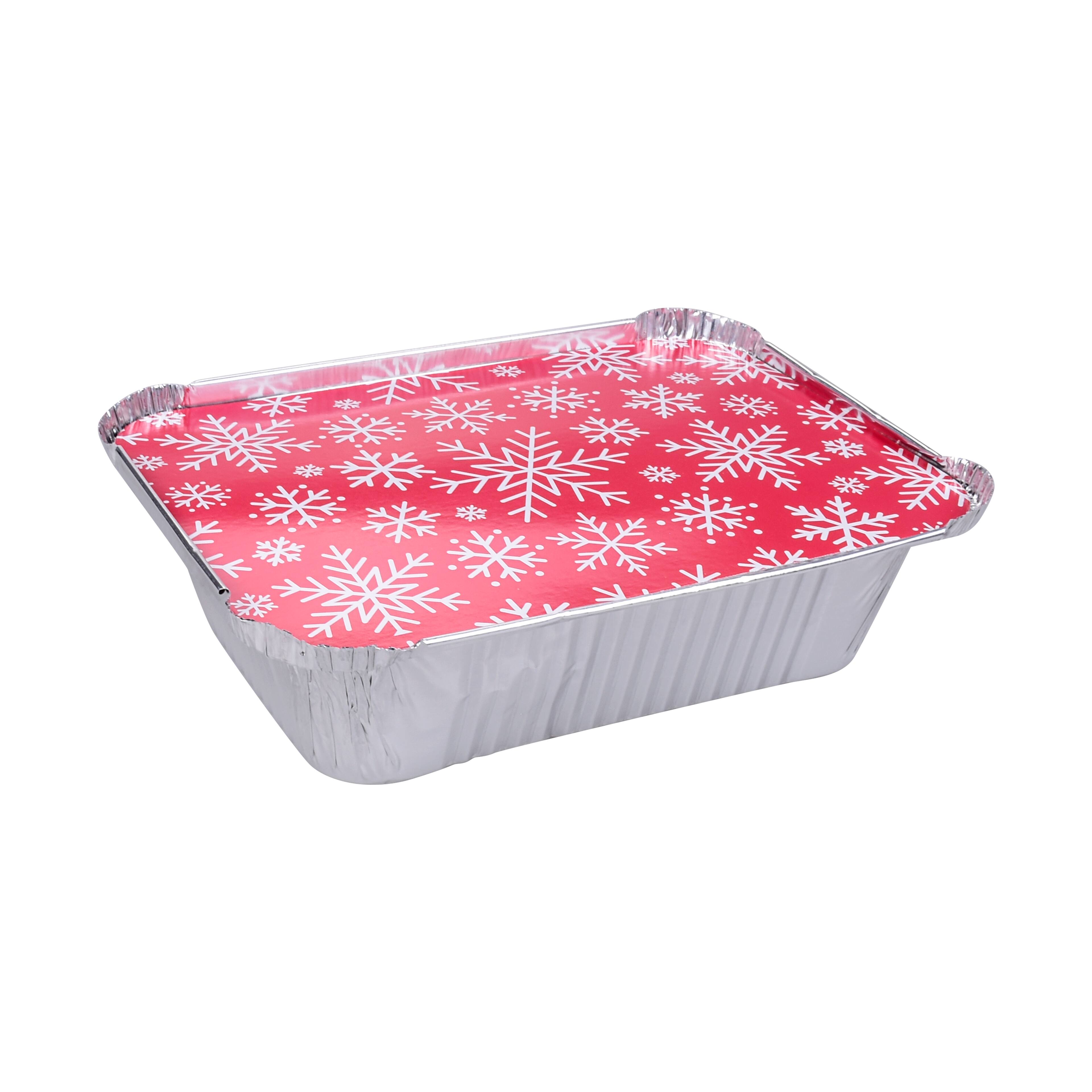 1 lb. Red Holiday Christmas Snowflake Aluminum Foil Small Mini Loaf / Bread  Baking Pans with Clear Dome Lids (Pack of 200 Sets)