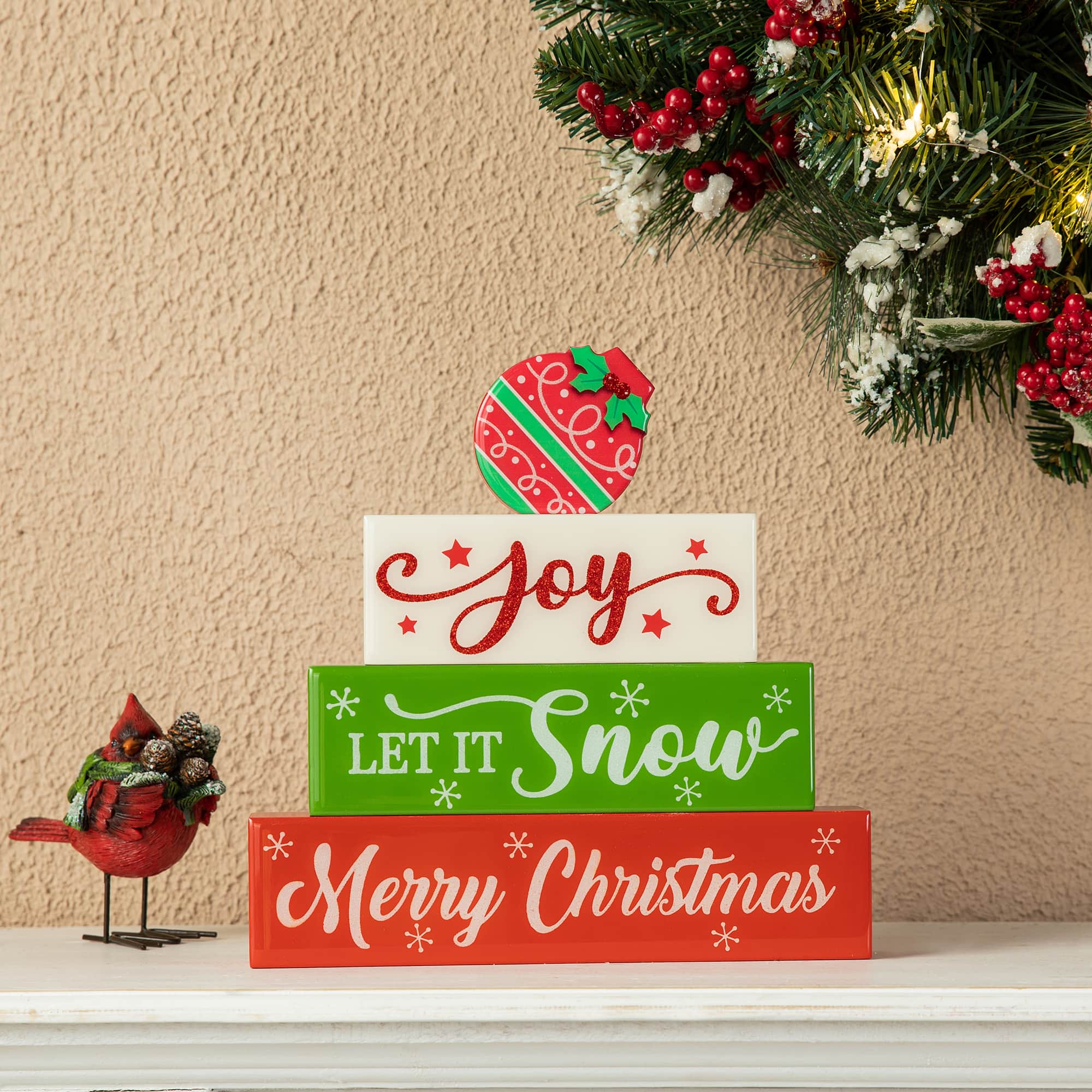 Glitzhome&#xAE; 9.5&#x22; Christmas Wooden Block Word Sign