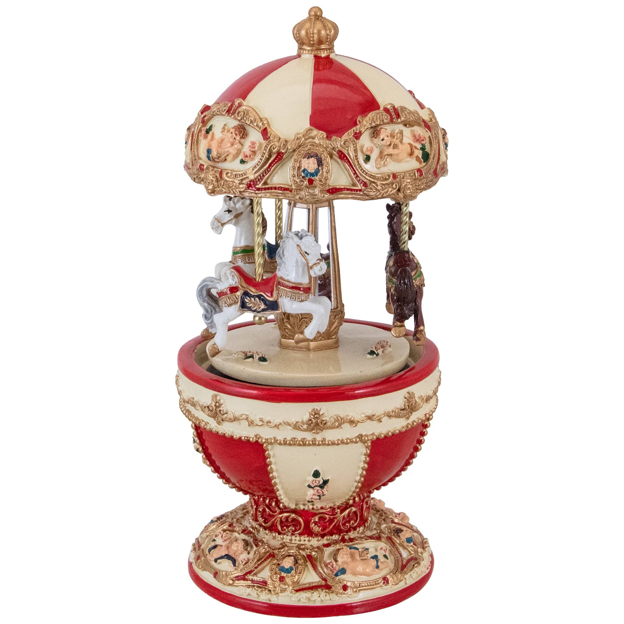 7.25&#x22; Animated &#x26; Musical Horses &#x26; Cupids Carousel