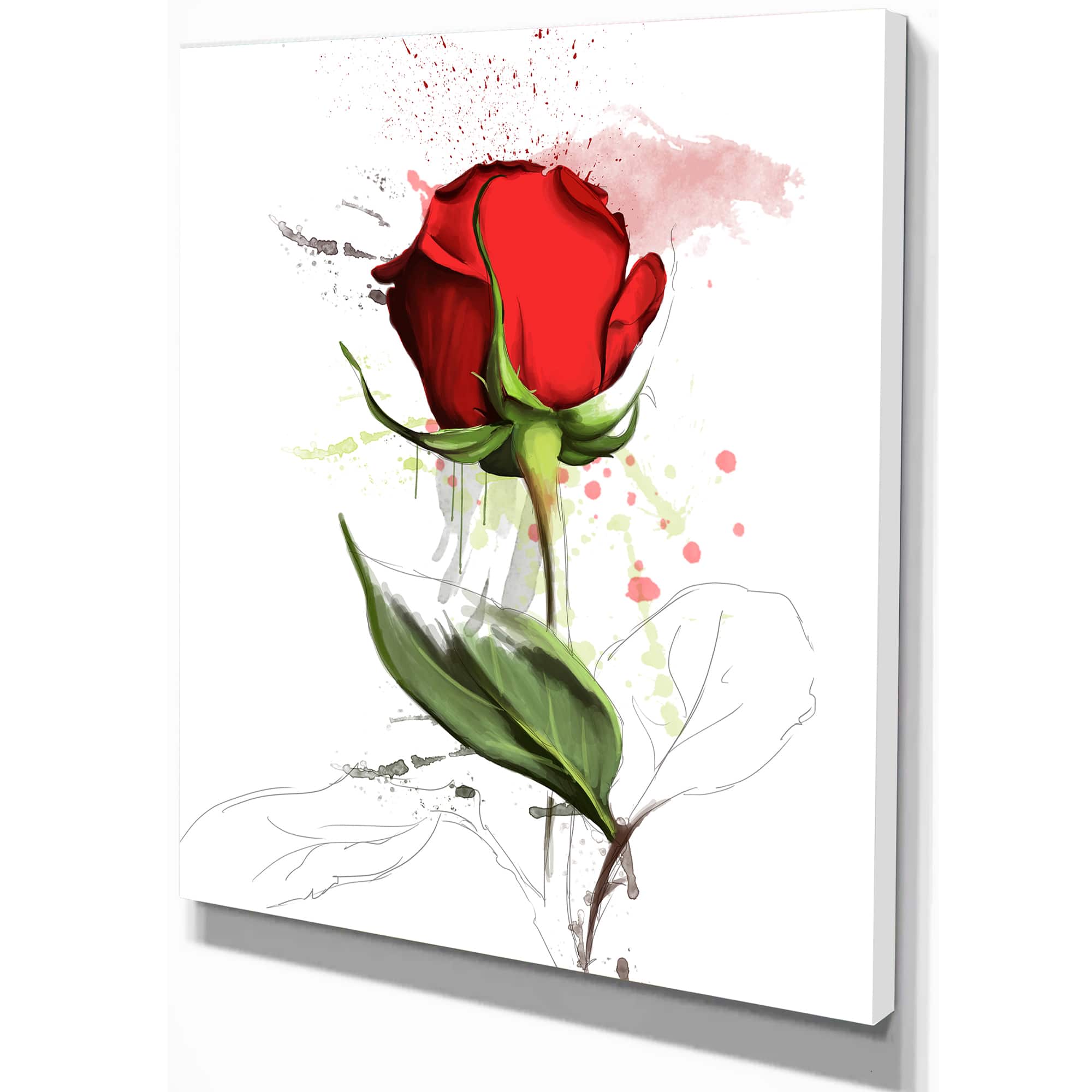 Designart - Red Rose Hand drawn