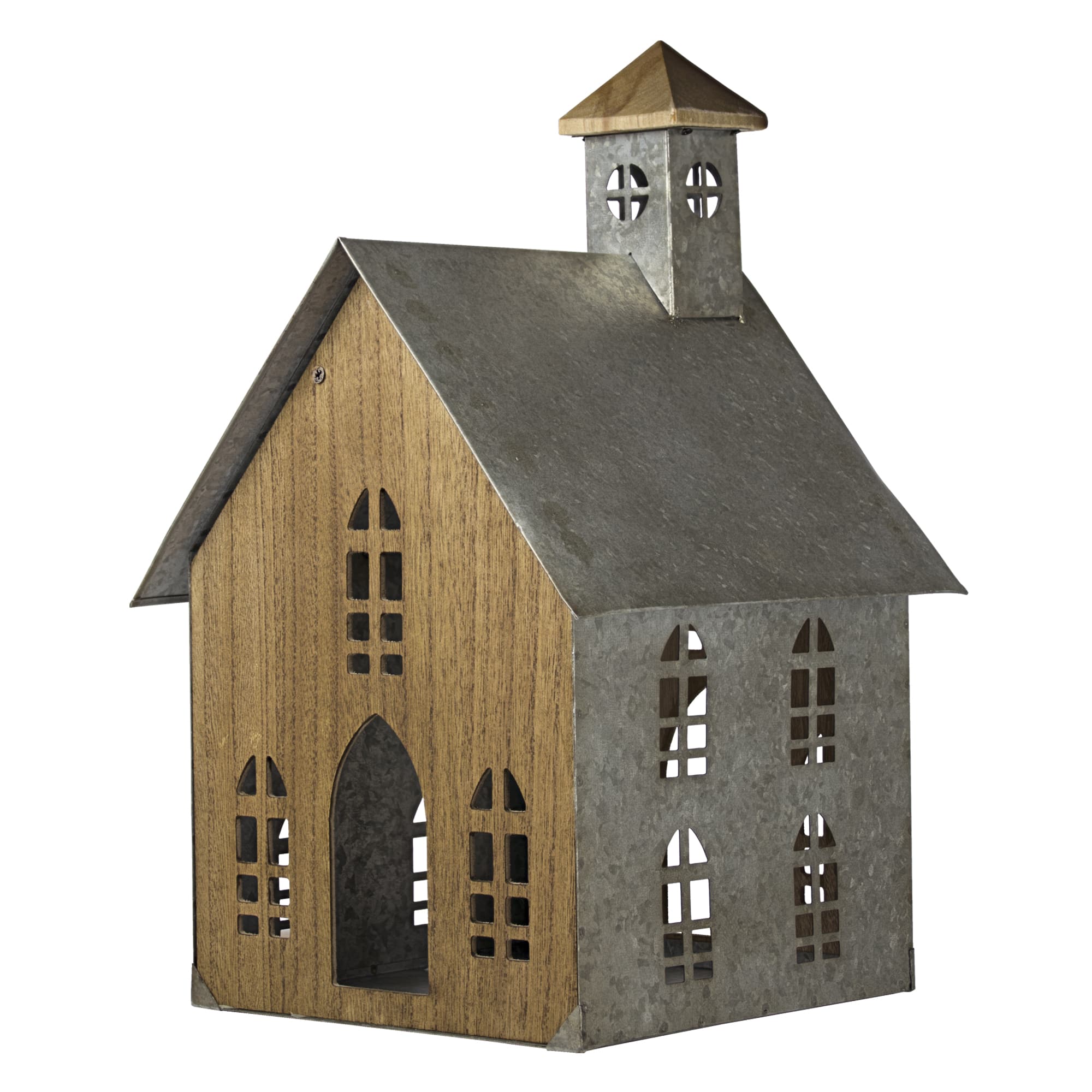18.5&#x22; Wood &#x26; Metal Church Bird House Tabletop Accent
