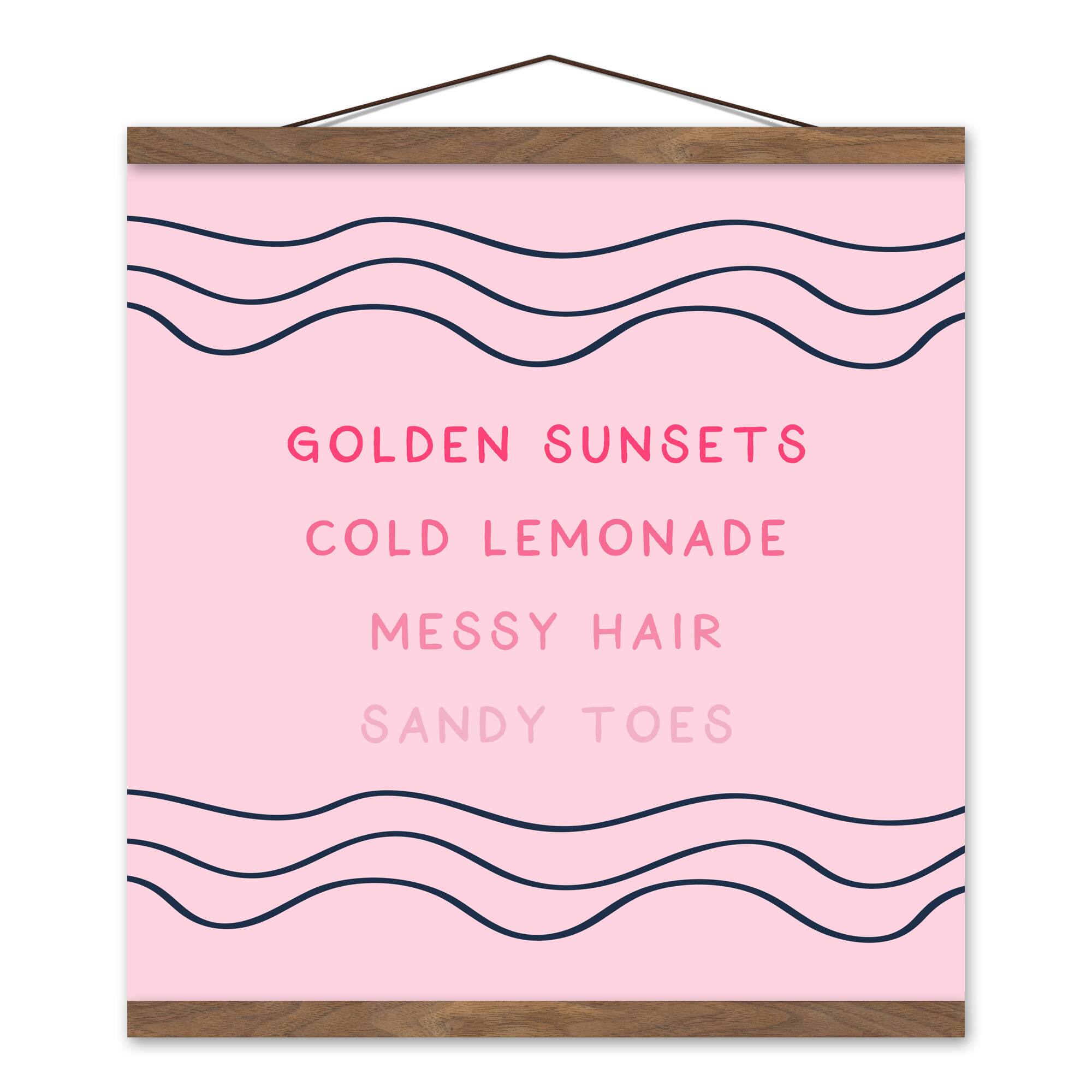 Pink Summer Words 16" x 16" Teak Hanging Canvas