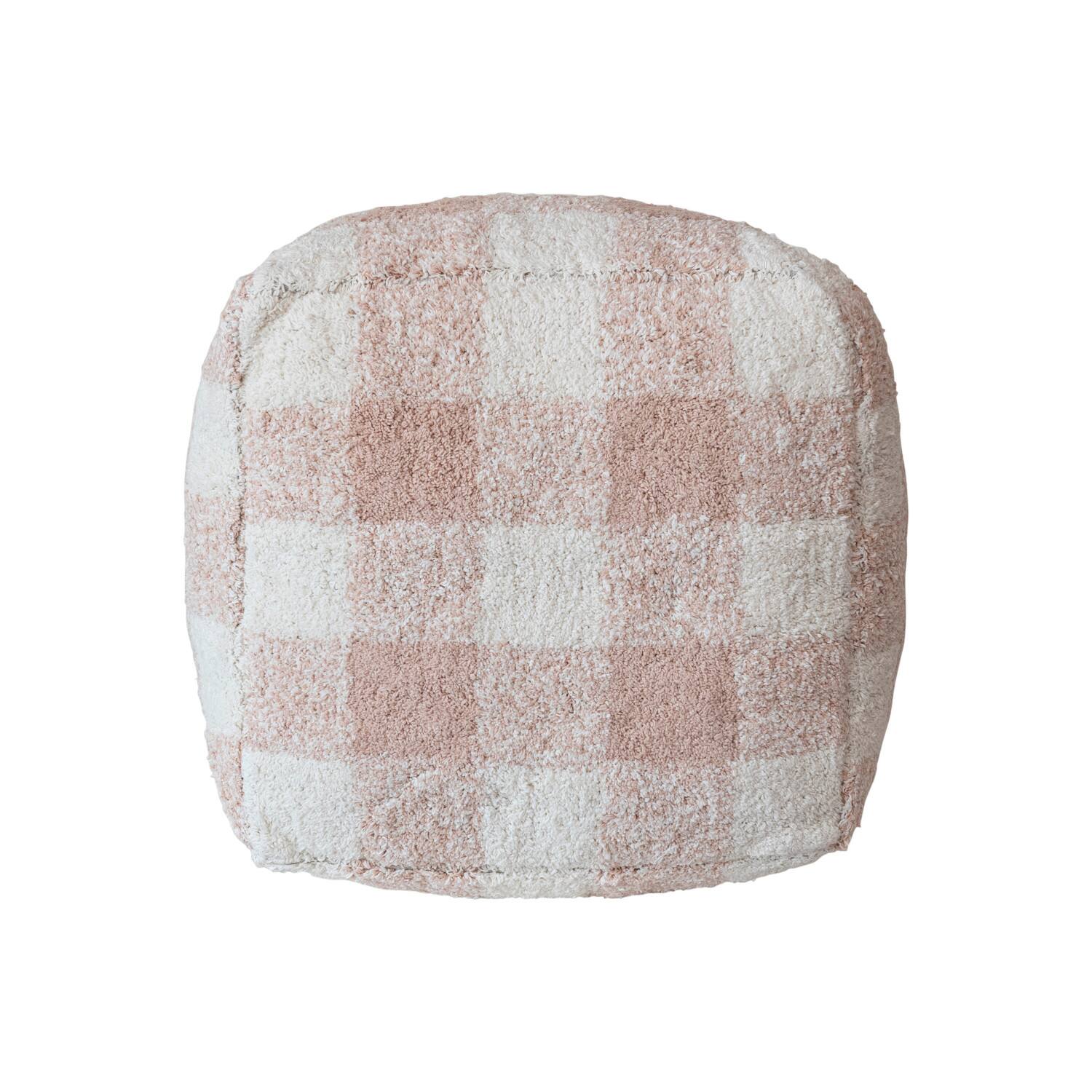 Hello Honey® 18" Blush & Cream Plaid Cotton Tufted Pouf
