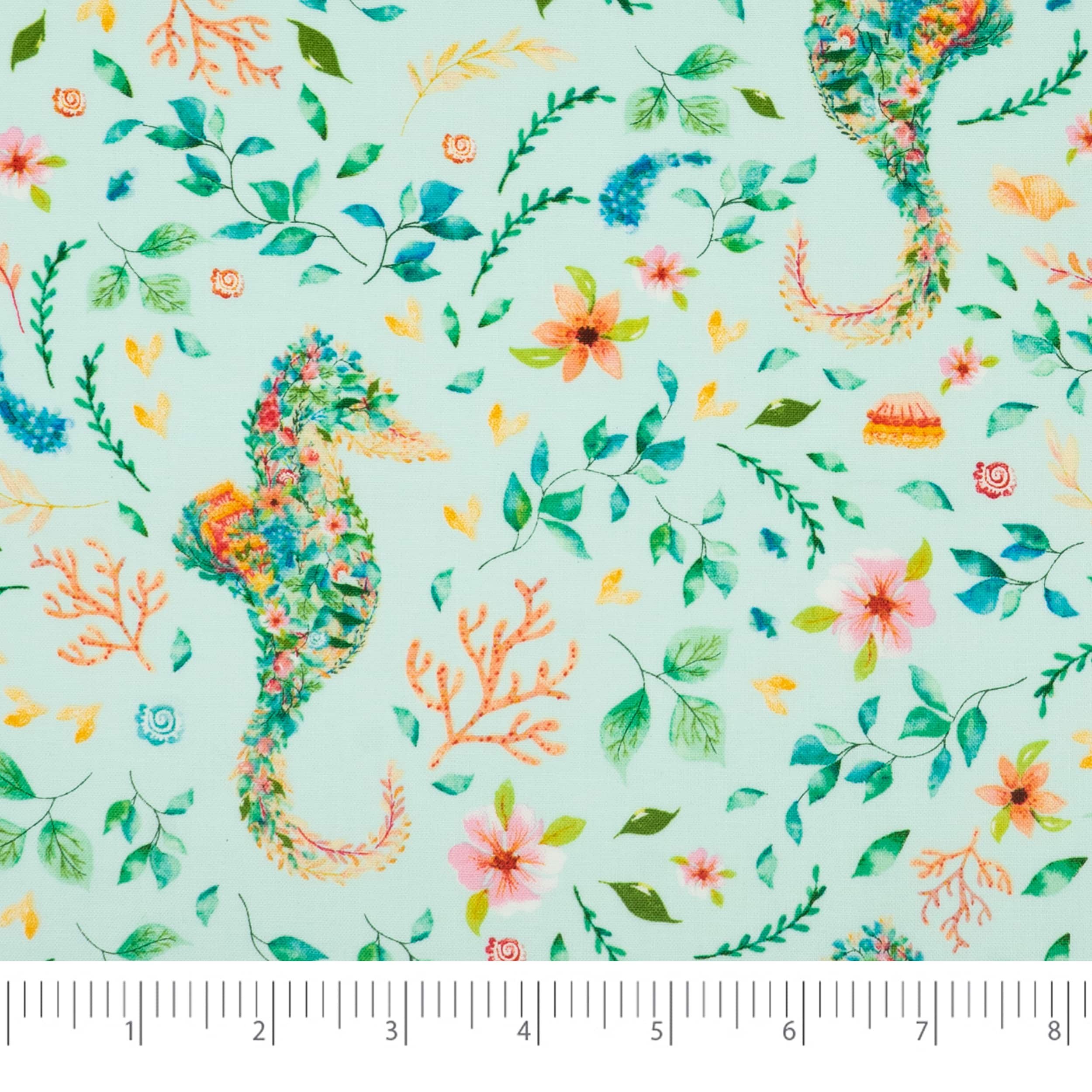 SINGER Denise Palmer Aqua Seahorse Cotton Fabric