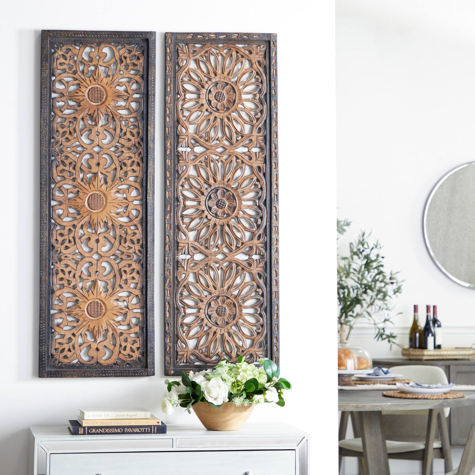 Set of 2 Brown Wood Traditional Wall Decor, 48&#x22; x 16&#x22;