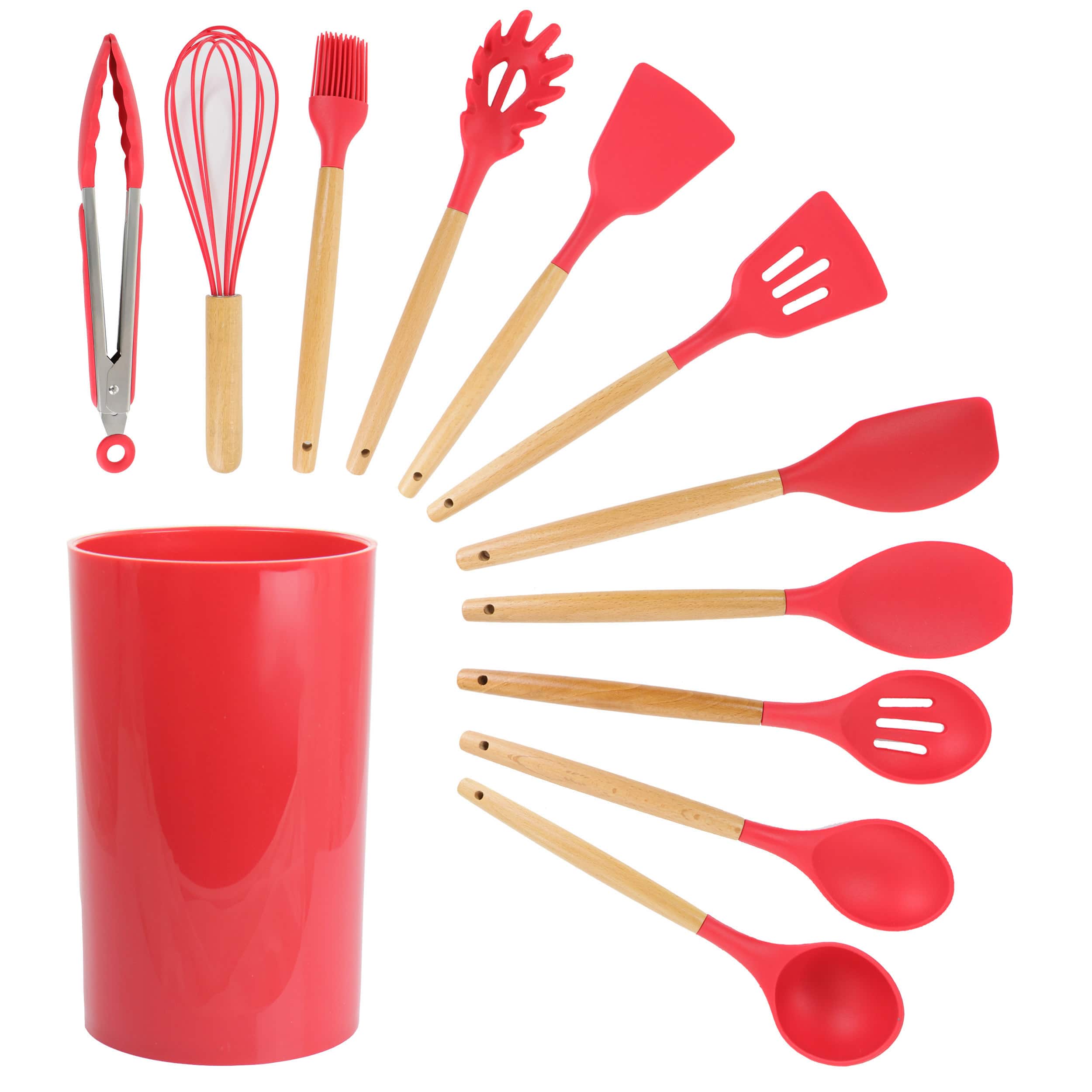 MegaChef Red Silicone &#x26; Wood Cooking Utensils Set, 12ct.