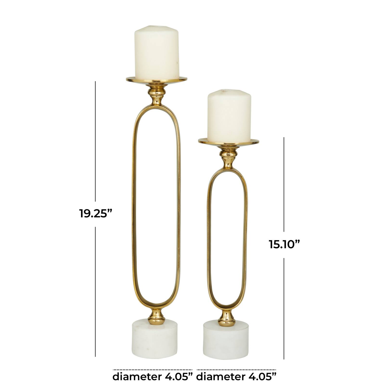 Gold Aluminum Modern Candle Holder Set, 15'' & 19''