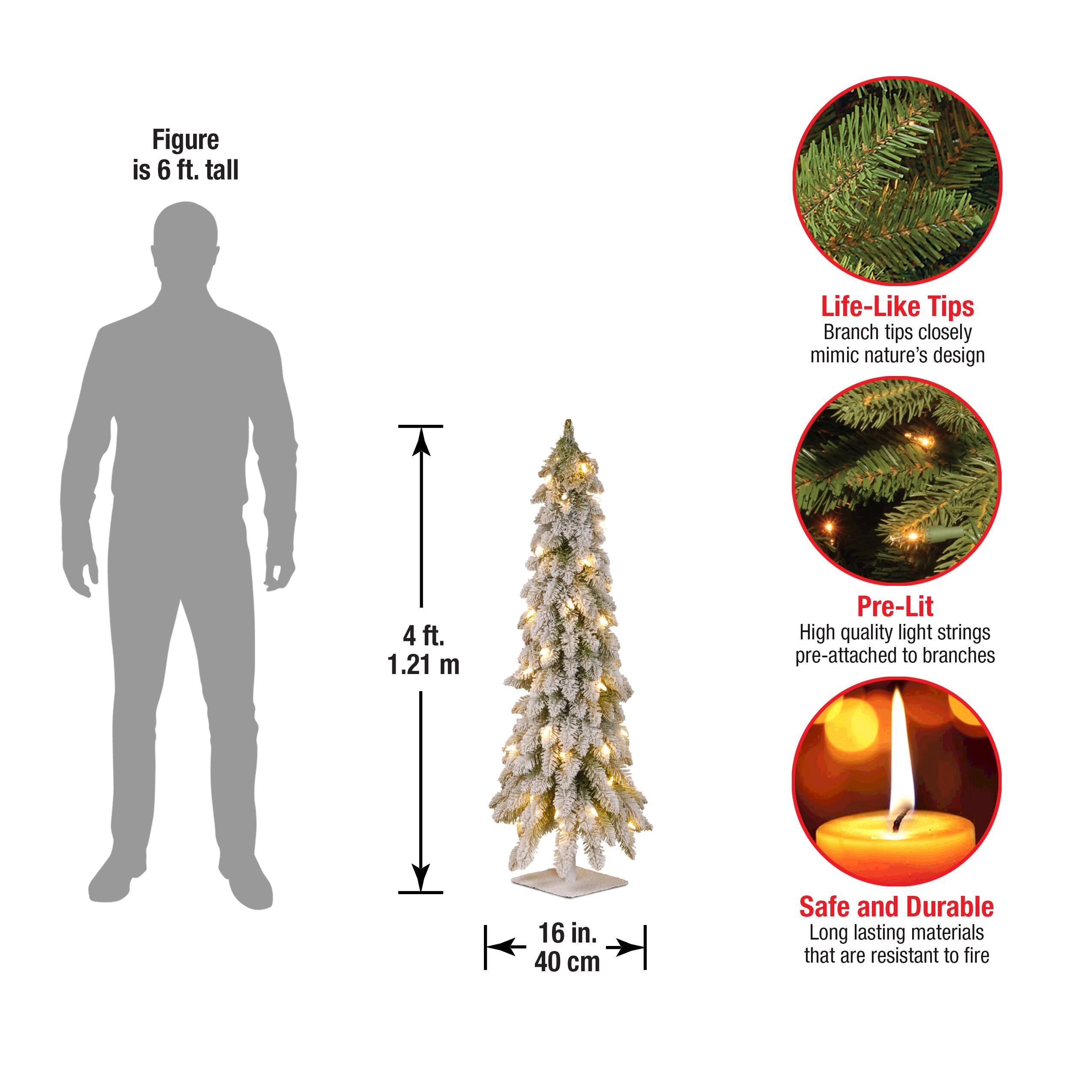 4 ft. Pre-Lit Snowy Downswept Forstree Slim Flocked Artificial Christmas Tree, Clear Lights