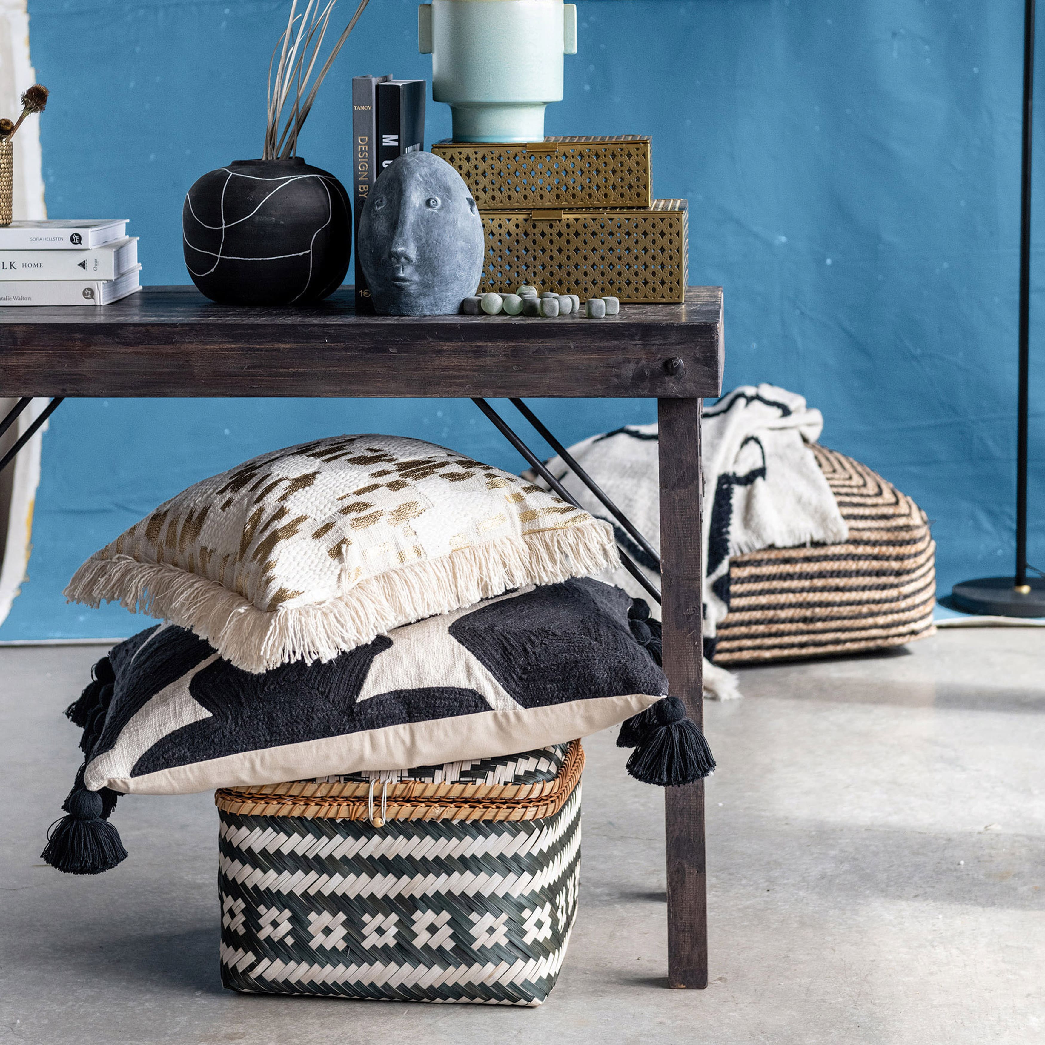 Hello Honey® Black & White Hand-Woven Bamboo Boxes with Lids & Closures Set